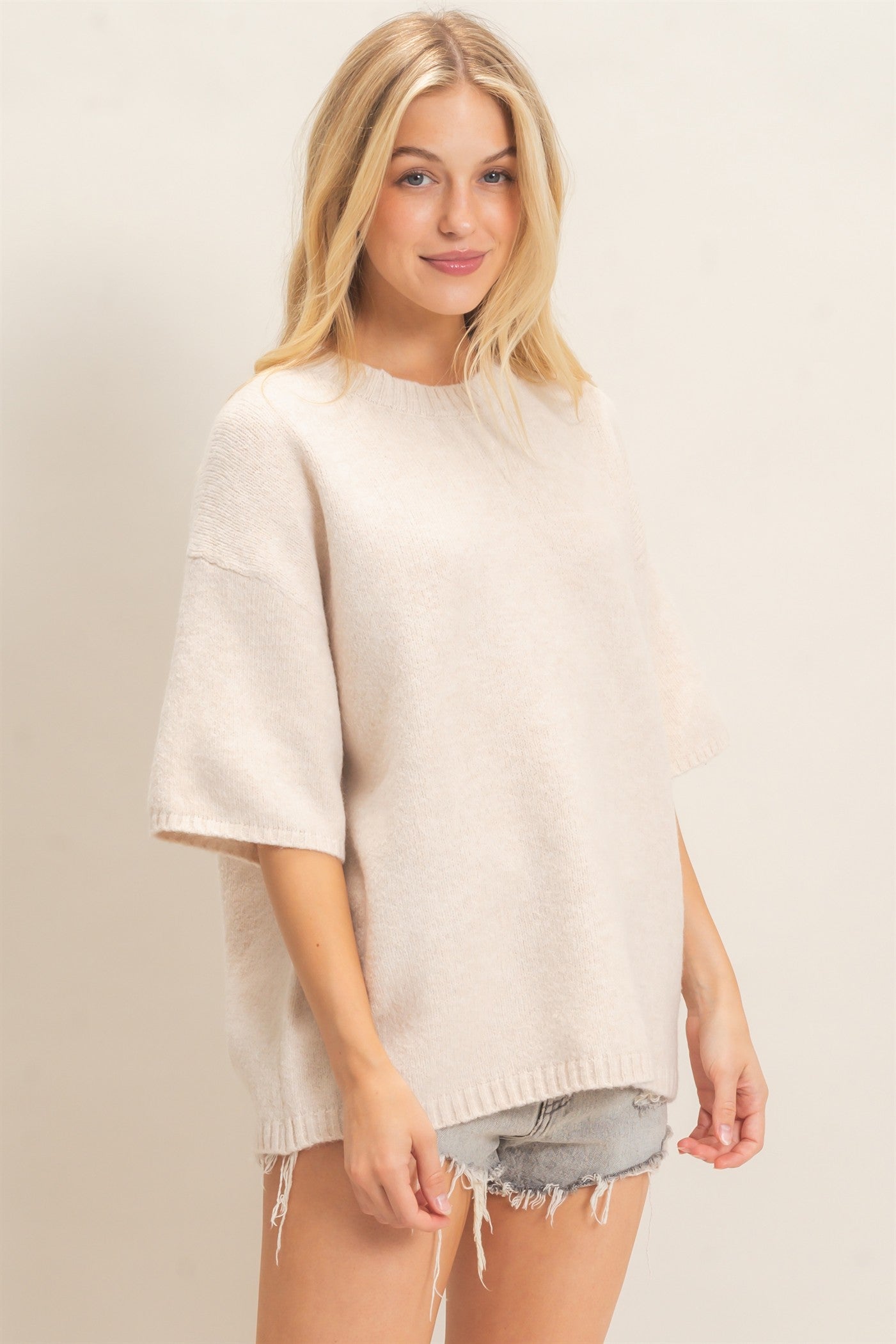 Wholesale Oversized Drop Shoulder Sweater Sweaters HF26E143 OATMEAL HYFVE