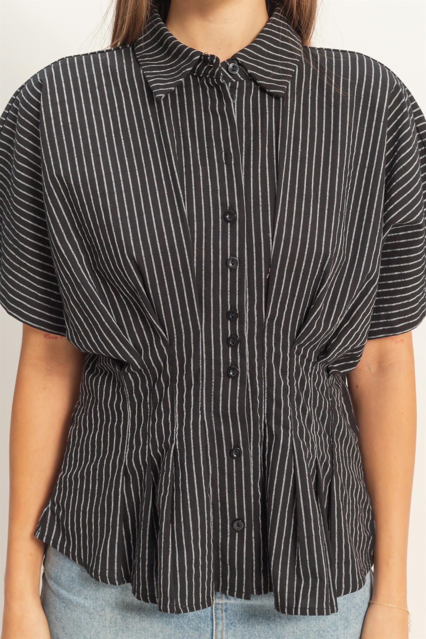 Wholesale Pleated Button-Up Shirt Shirts HF26A092 BLACK DOUBLE ZERO