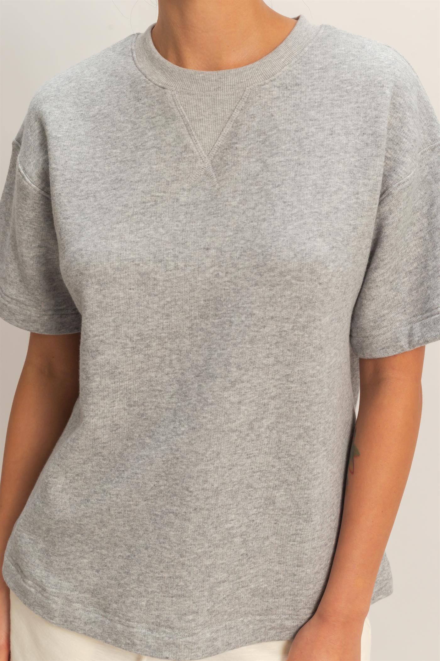 Wholesale Crew Neck Short Sleeve Top Clothing Tops DZ26A891 HEATHER GRAY DOUBLE ZERO