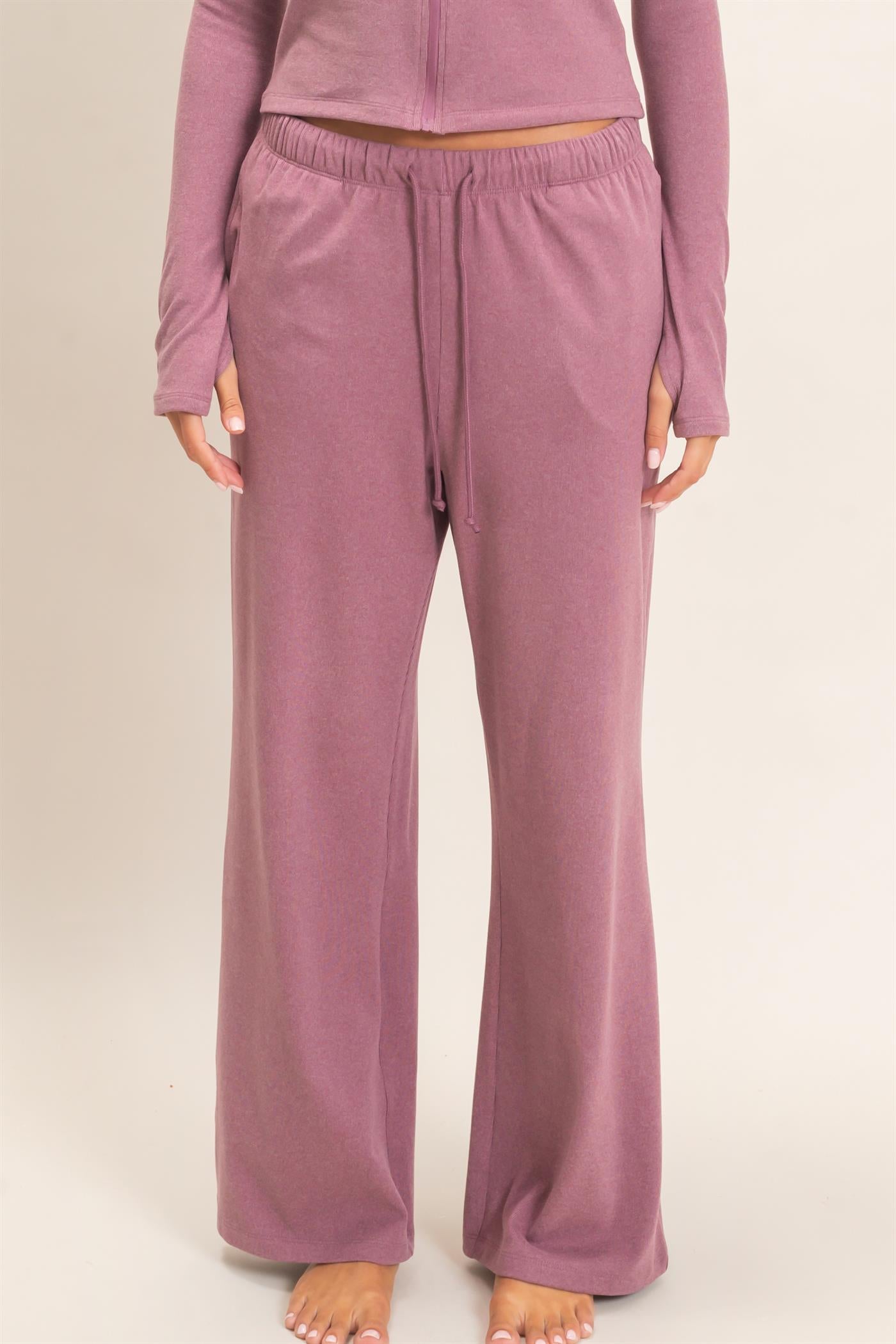 Wholesale Wide Leg Pants With Drawcord Pants DZ26E288 PLUM DOUBLE ZERO