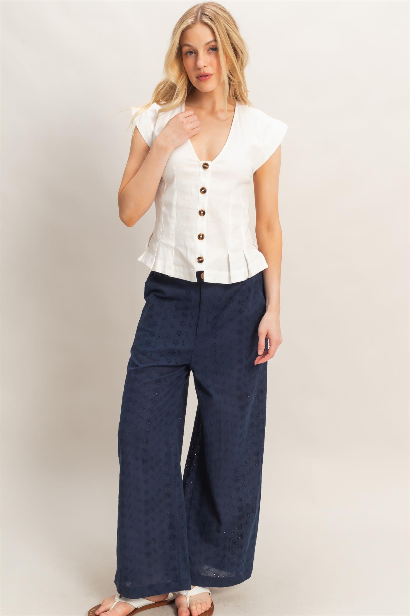 Wholesale Floral Eyelet Pants Pants HF26C542 NAVY HYFVE