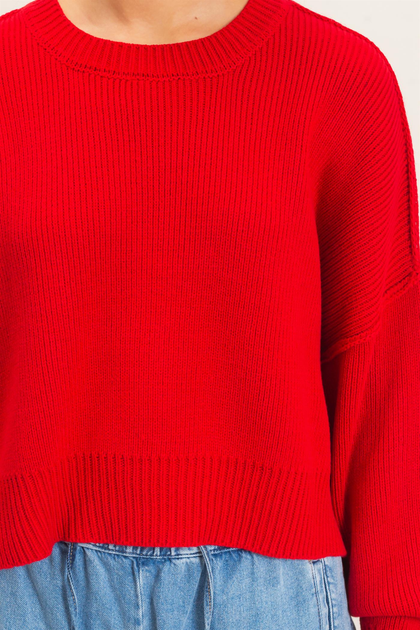 Wholesale Ribbed Drop Shoulder Sweater Sweaters DZ26C982 RED DOUBLE ZERO