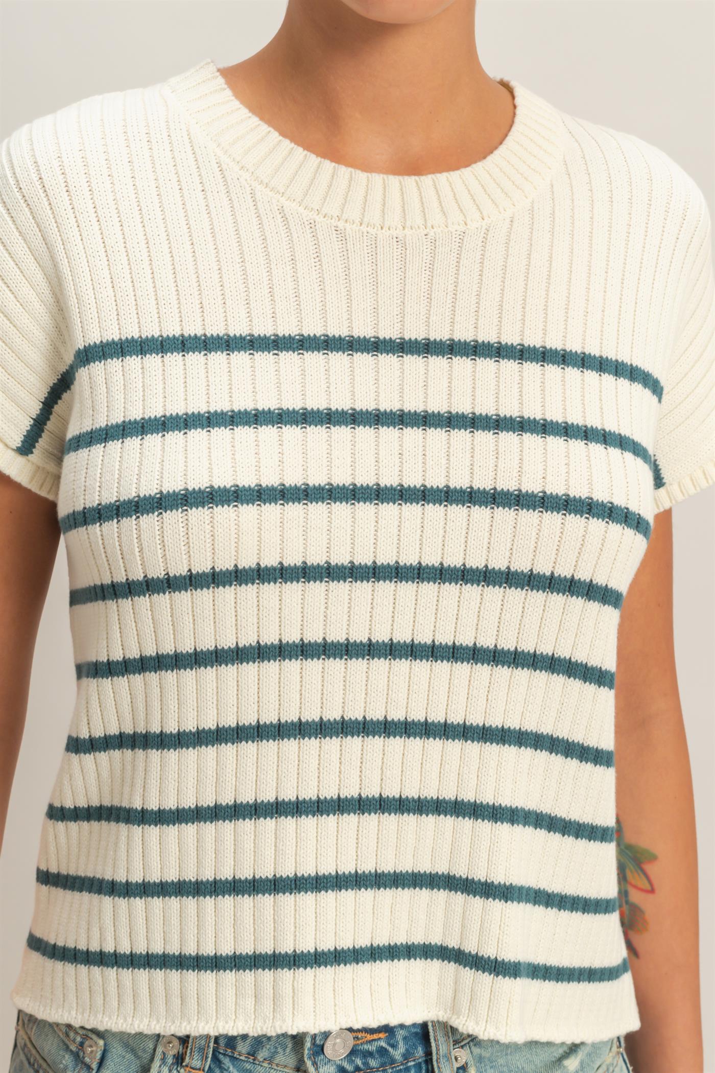 Wholesale Sleeveless Ribbed Striped Knit Top Clothing Tops DZ26A209 DARK TEAL DOUBLE ZERO