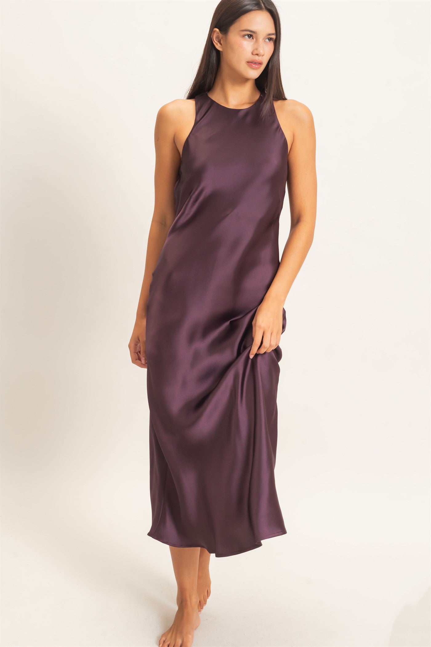 Wholesale Sleeveless Satin Midi Dress Dresses DZ26E257 DARK CHERRY DOUBLE ZERO
