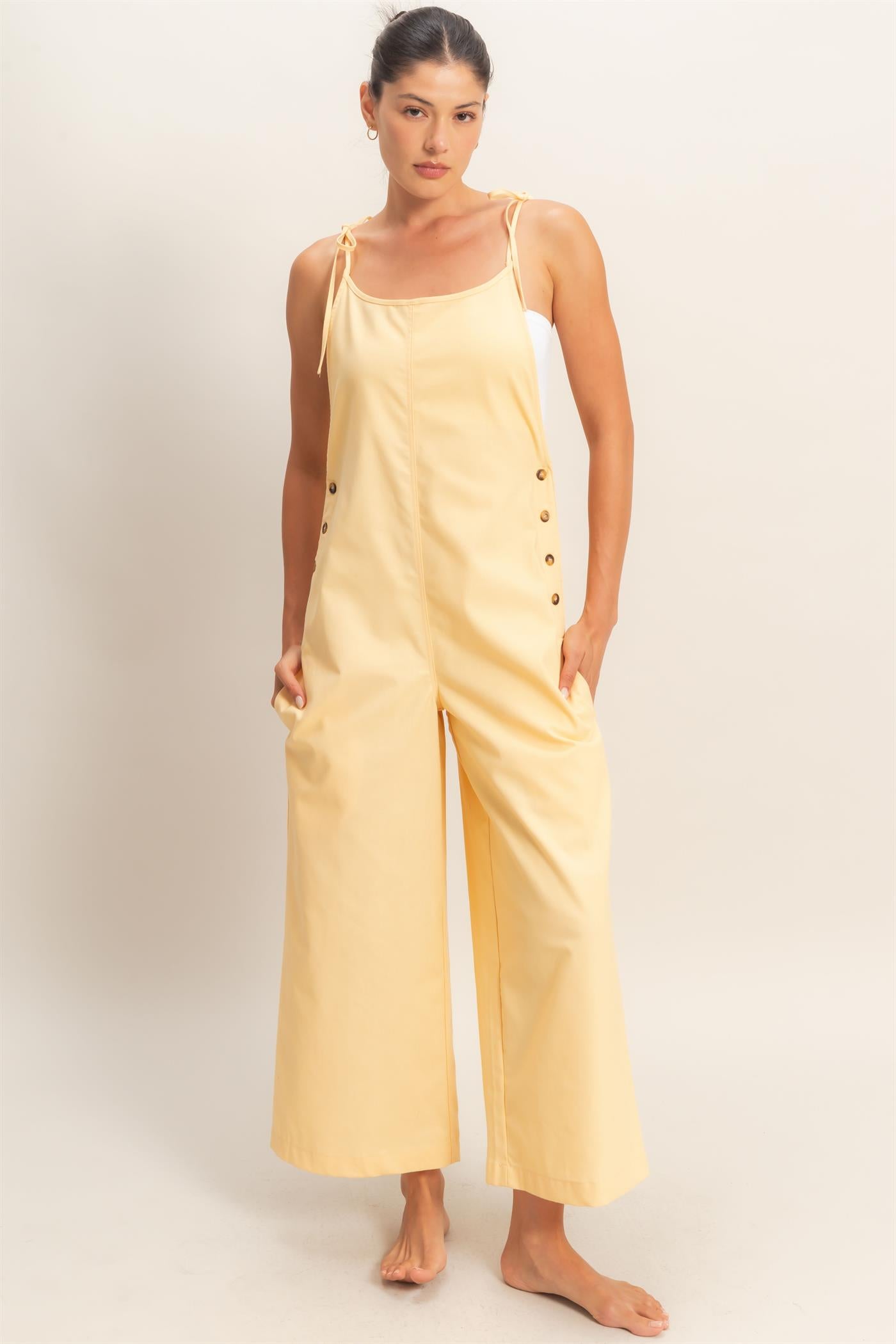 Wholesale Adjustable Strap Jumpsuit Clothing HF26A799 LIGHT YELLOW HYFVE