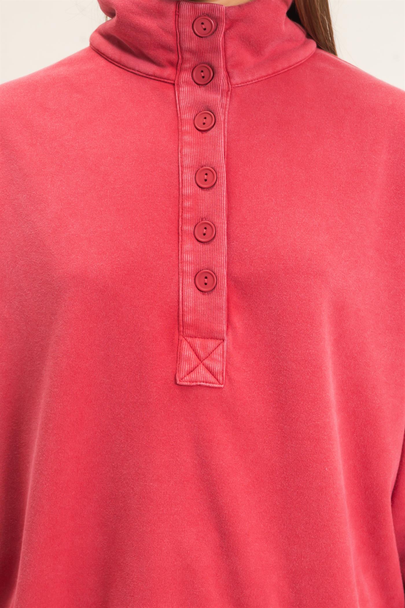 Wholesale Mineral Wash Button Front Sweatshirt Sweatshirts DZ26C909 DARK RED DOUBLE ZERO