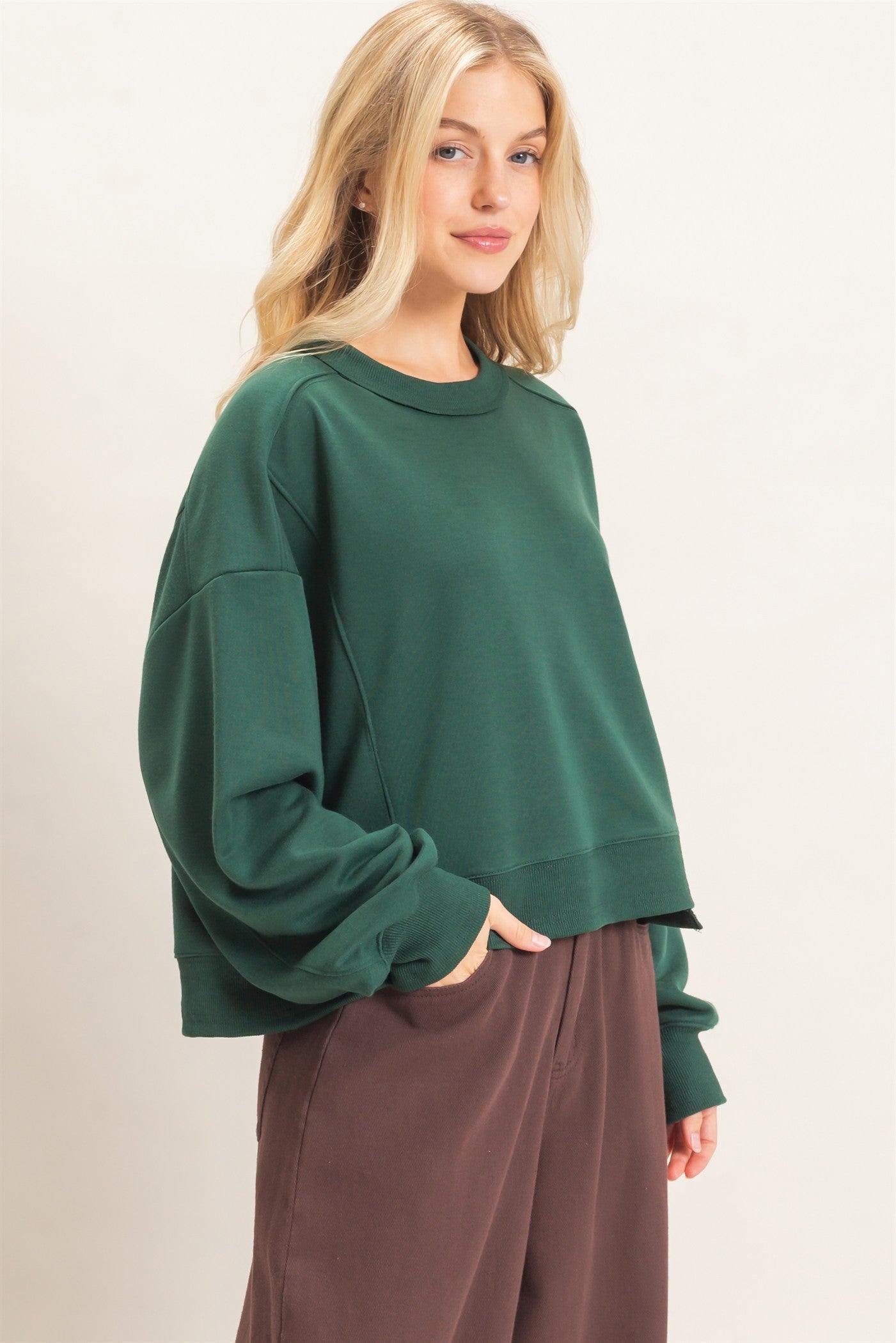 Wholesale Ribbed Crew Neck Sweatshirt Sweatshirts HF26F087 HUNTER GREEN HYFVE
