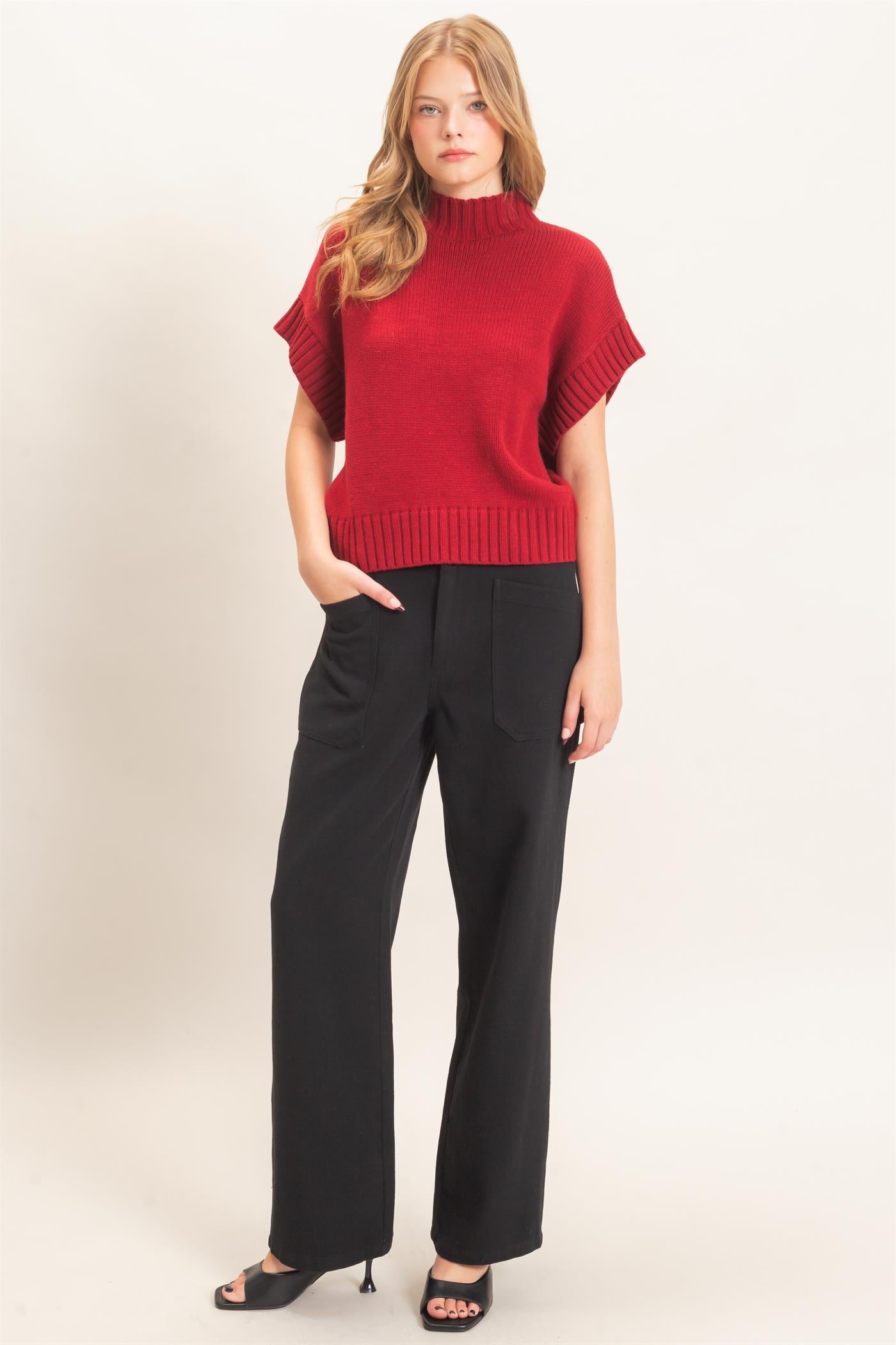 Wholesale Ribbed Mock Neck Sweater Vest Sweaters HF26F186-D PAPRIKA HYFVE