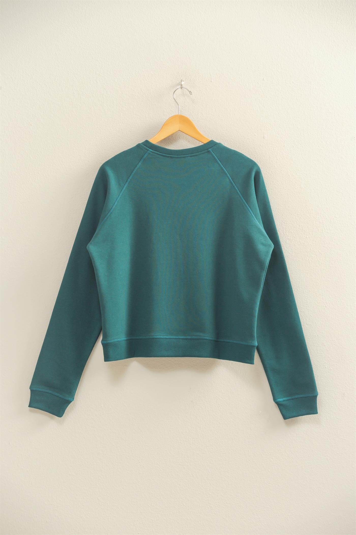 Wholesale Crew Neck Raglan Sleeve Comfy Pullover Sweatshirt Sweatshirts DZ25E237 DEEP GREEN DOUBLE ZERO