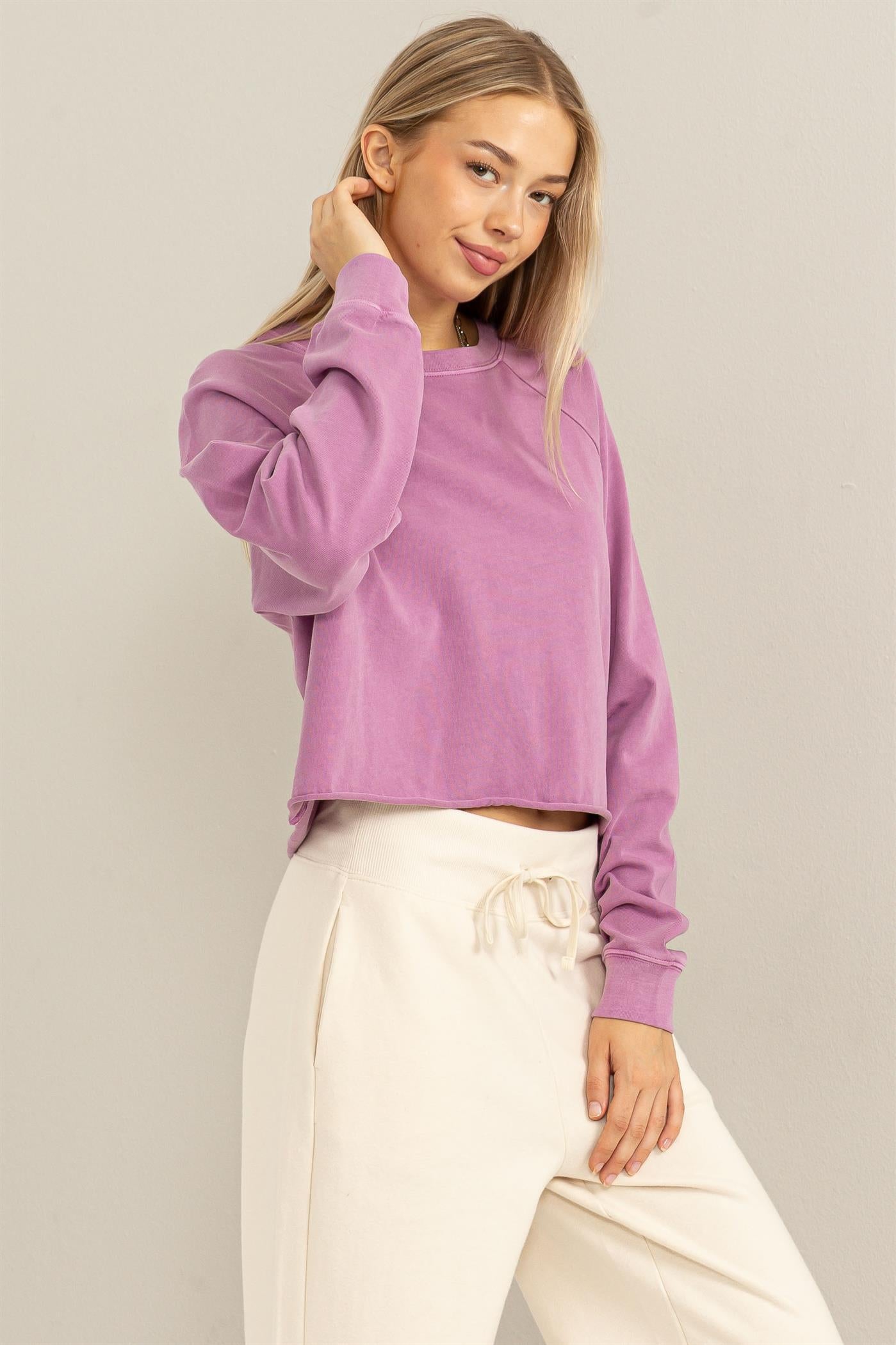 Wholesale Raglan Long Sleeve Top Clothing Tops DZ23G286 VINTAGE PLUM DOUBLE ZERO