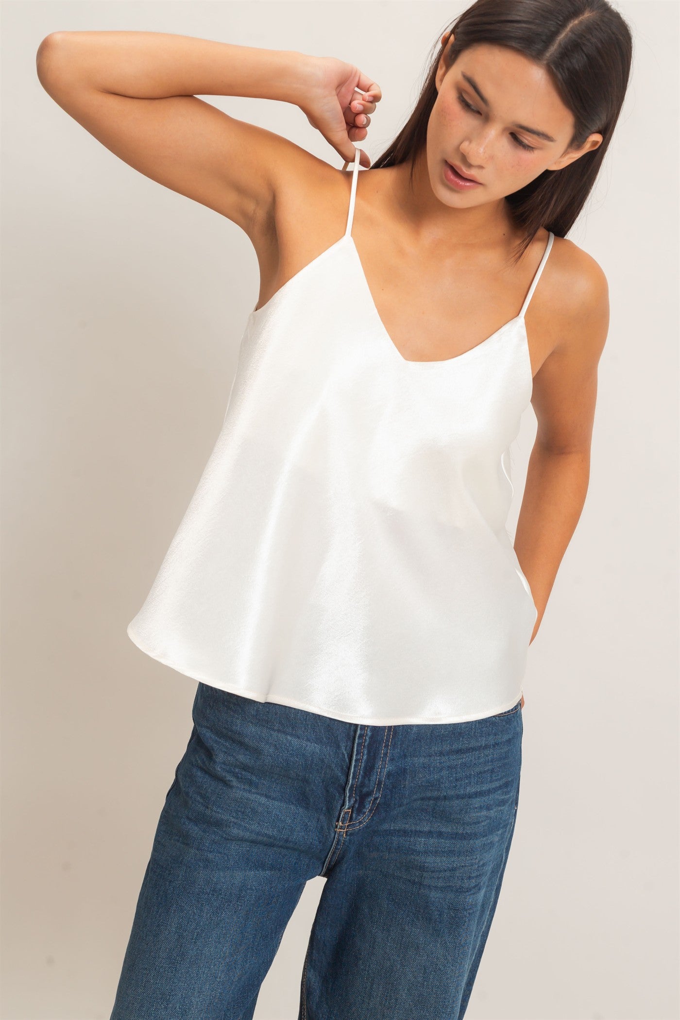 Wholesale V-Neck Satin Cami Top Camisoles DZ26C976 CREAM DOUBLE ZERO