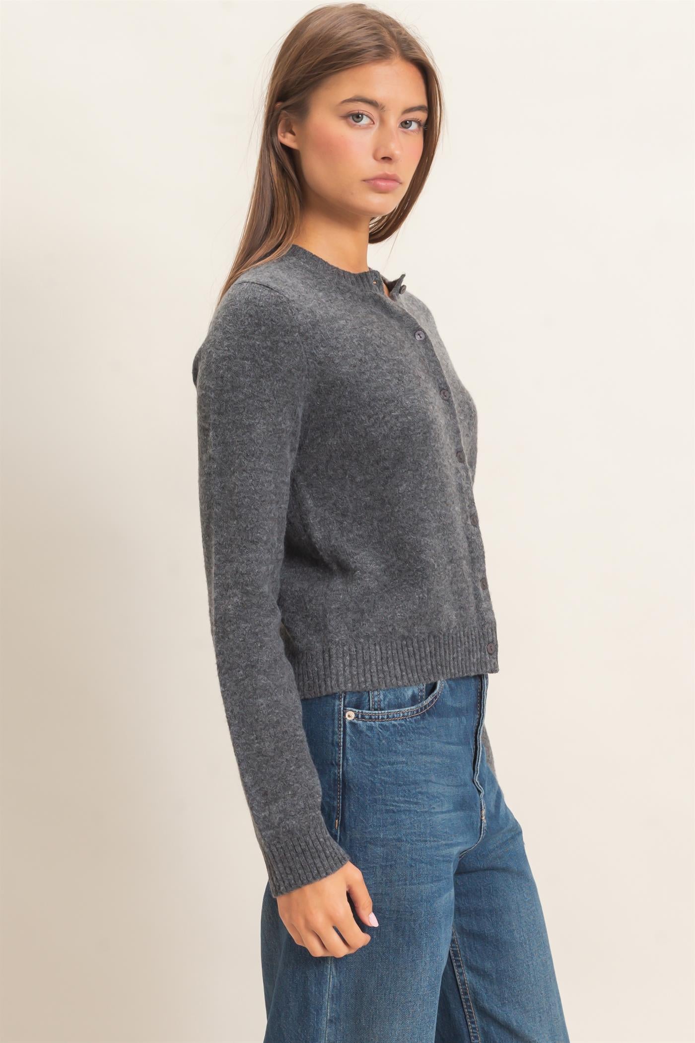 Wholesale Crew Neck Cardigan Cardigans DZ26E119 CHARCOAL DOUBLE ZERO
