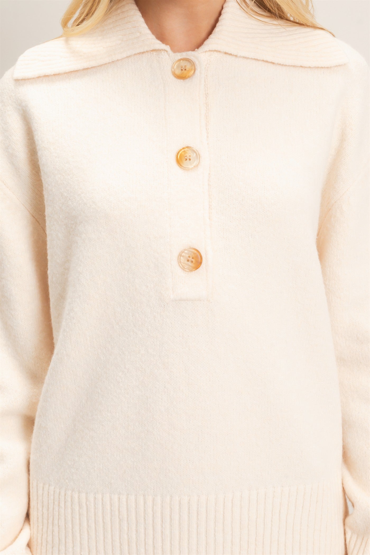 Wholesale Button-Up Collared Sweater Sweaters HF26E752 WARM ECRU HYFVE
