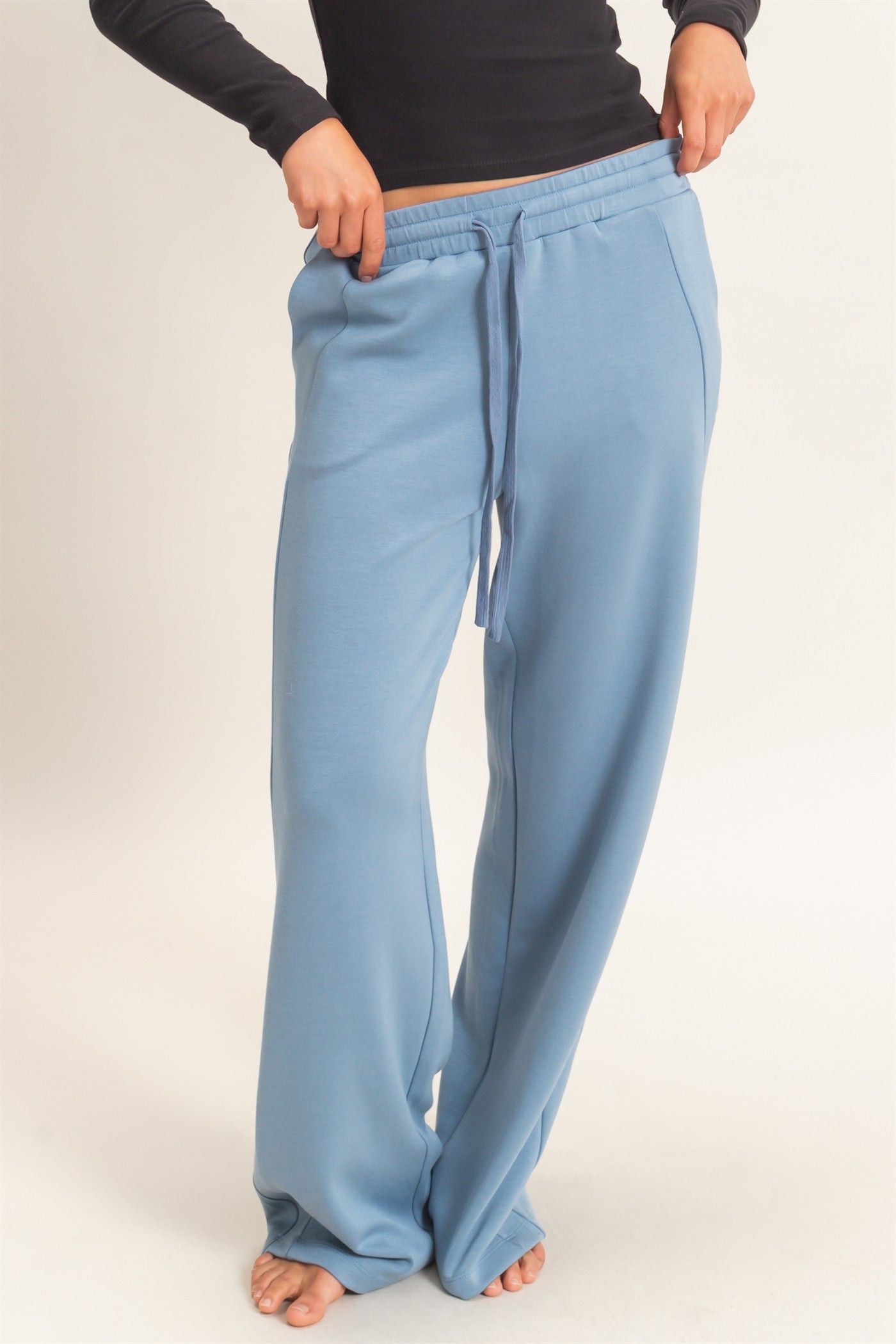 Wholesale Elastic Waist Straight Leg Pants Pants DZ26C969 DUSTY BLUE DOUBLE ZERO