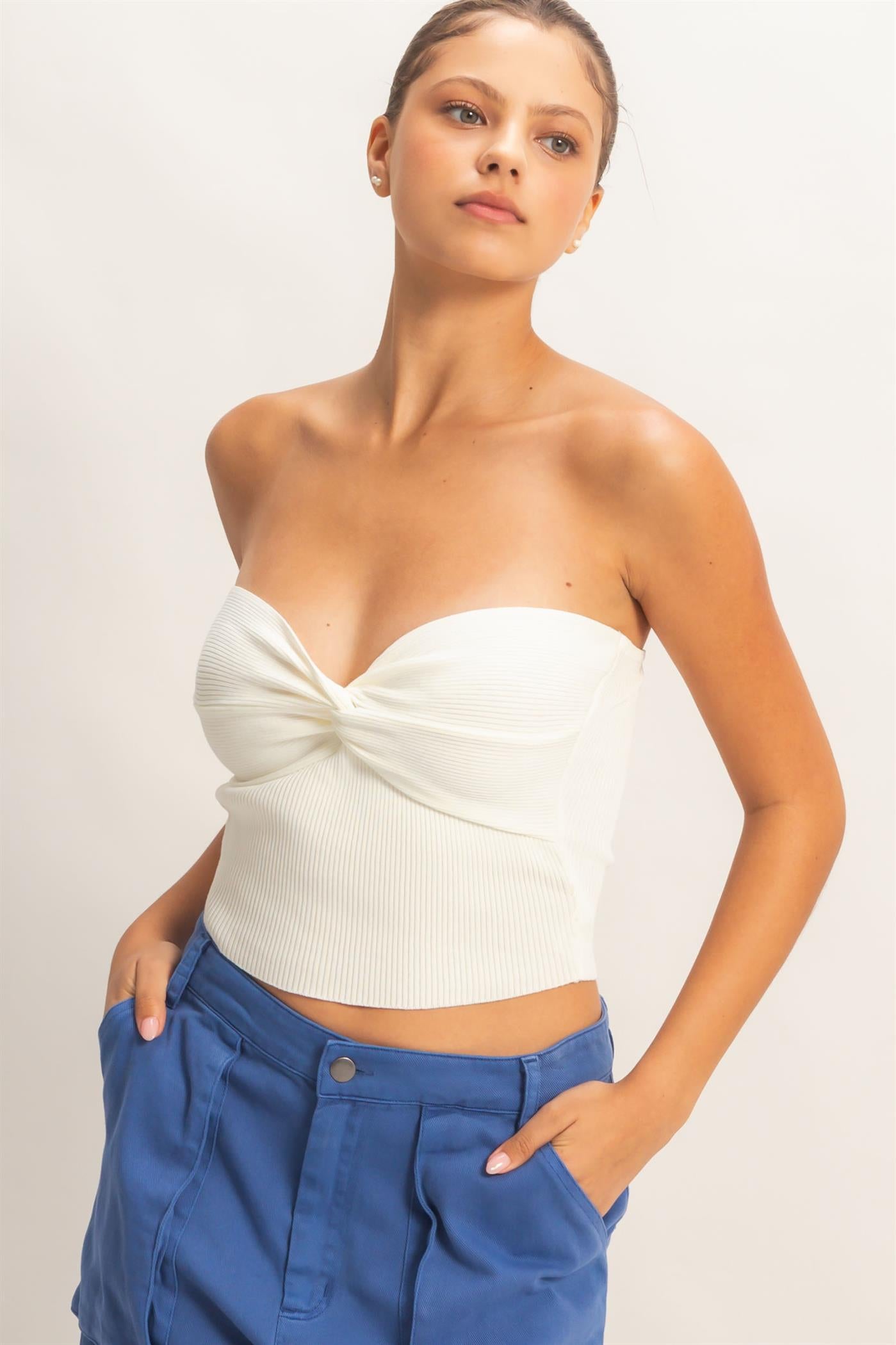 Wholesale Ribbed Knot Bustier Top Clothing Tops DZ26A308 OFF WHITE DOUBLE ZERO