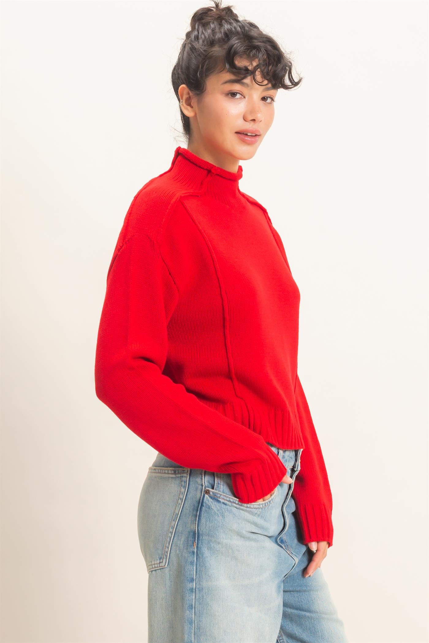 Wholesale Roll Neck Sweater With Reversed Seam Sweaters DZ26E271 RED DOUBLE ZERO