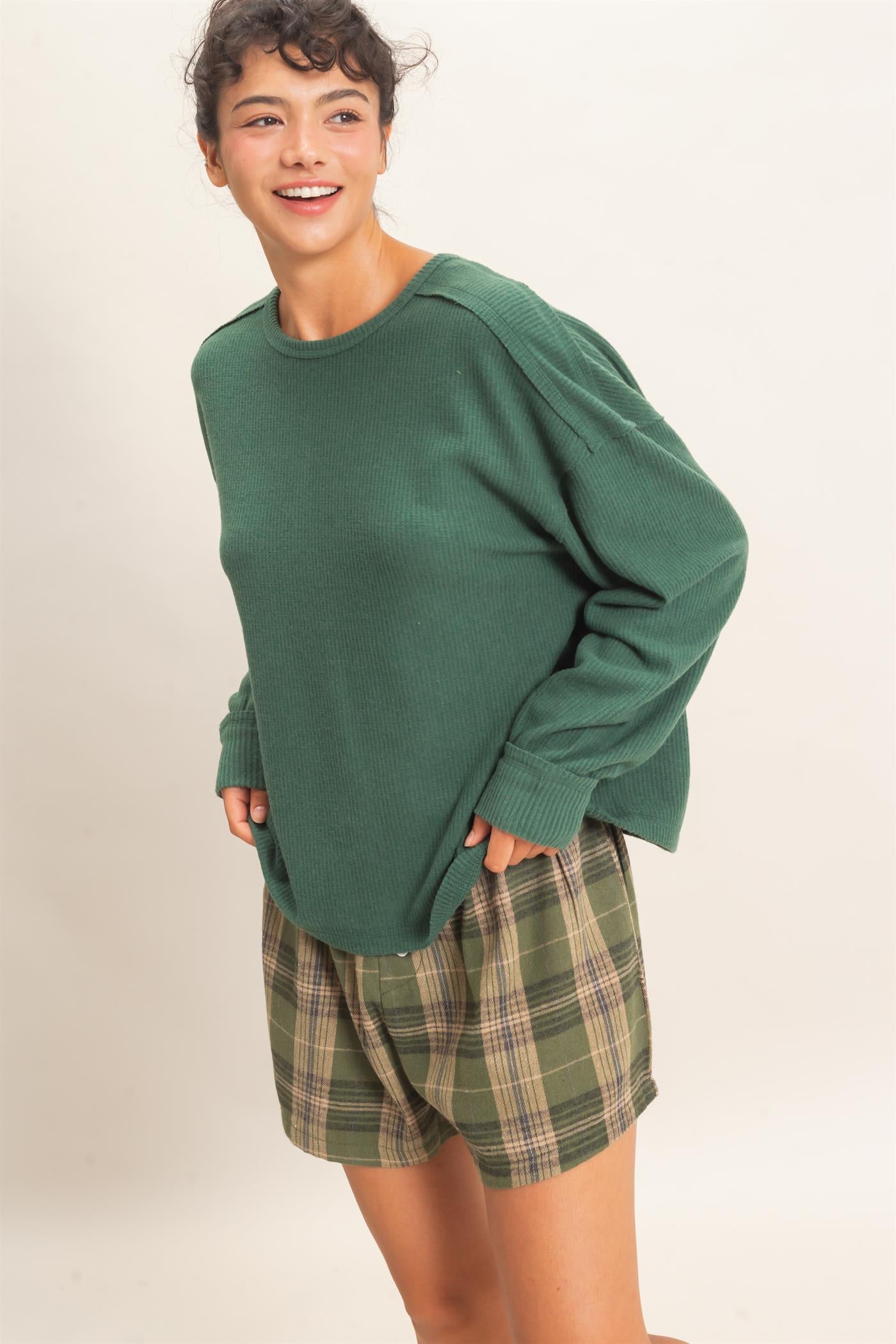 Wholesale Raw Edge Waffle Sweatshirt Sweatshirts DZ26F081 DARK GREEN HYFVE