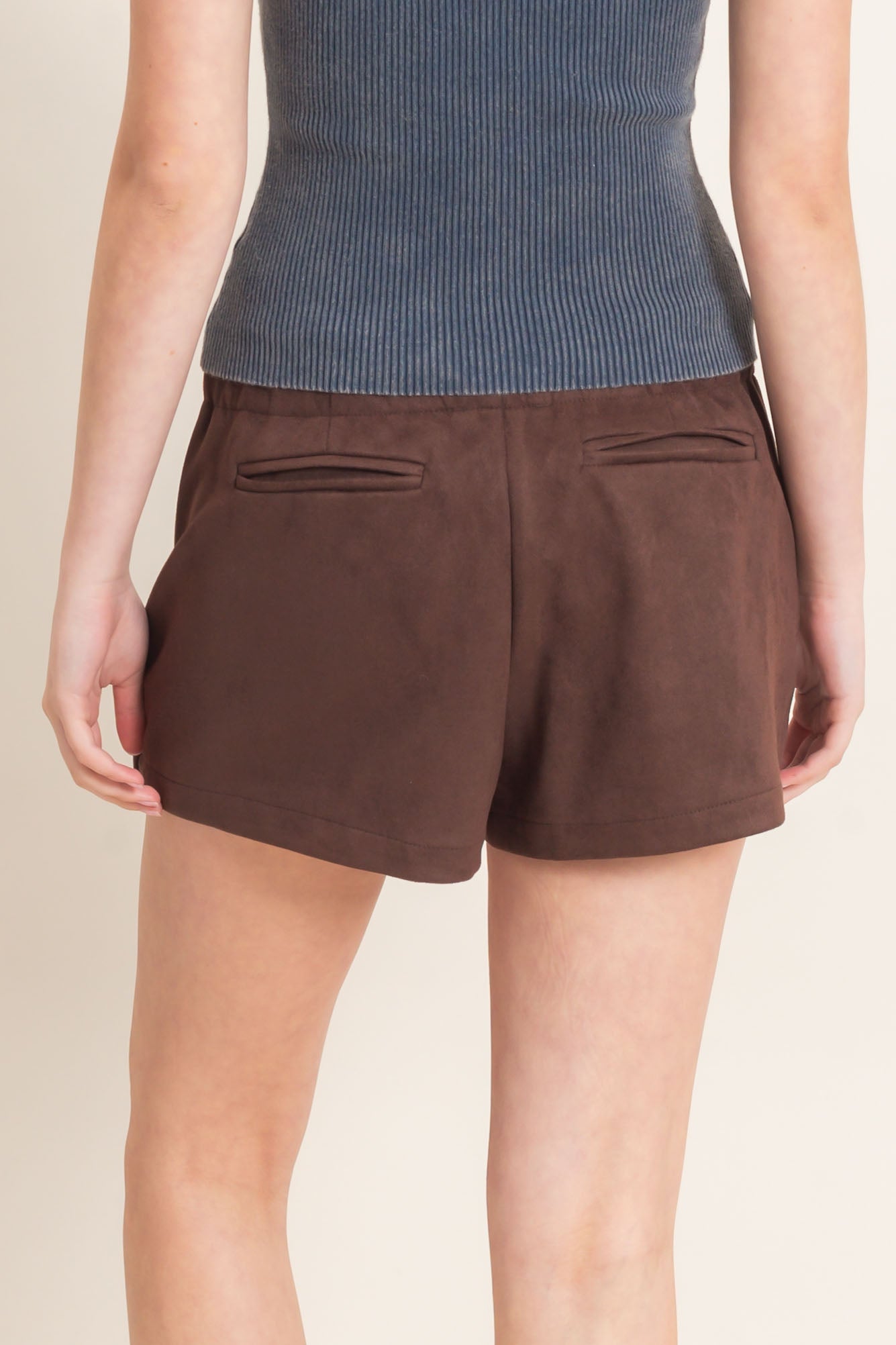 Wholesale Faux Suede Skort Skorts HF26F220 CHESTNUT HYFVE