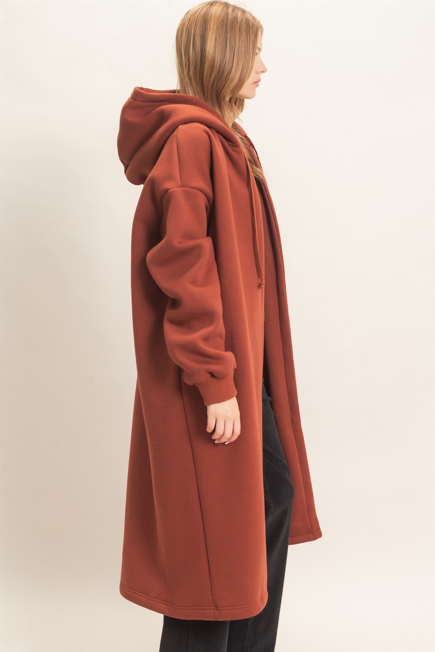 Wholesale Oversized Hooded Open Front Coat Coats & Jackets HF26F142-D BRICK HYFVE