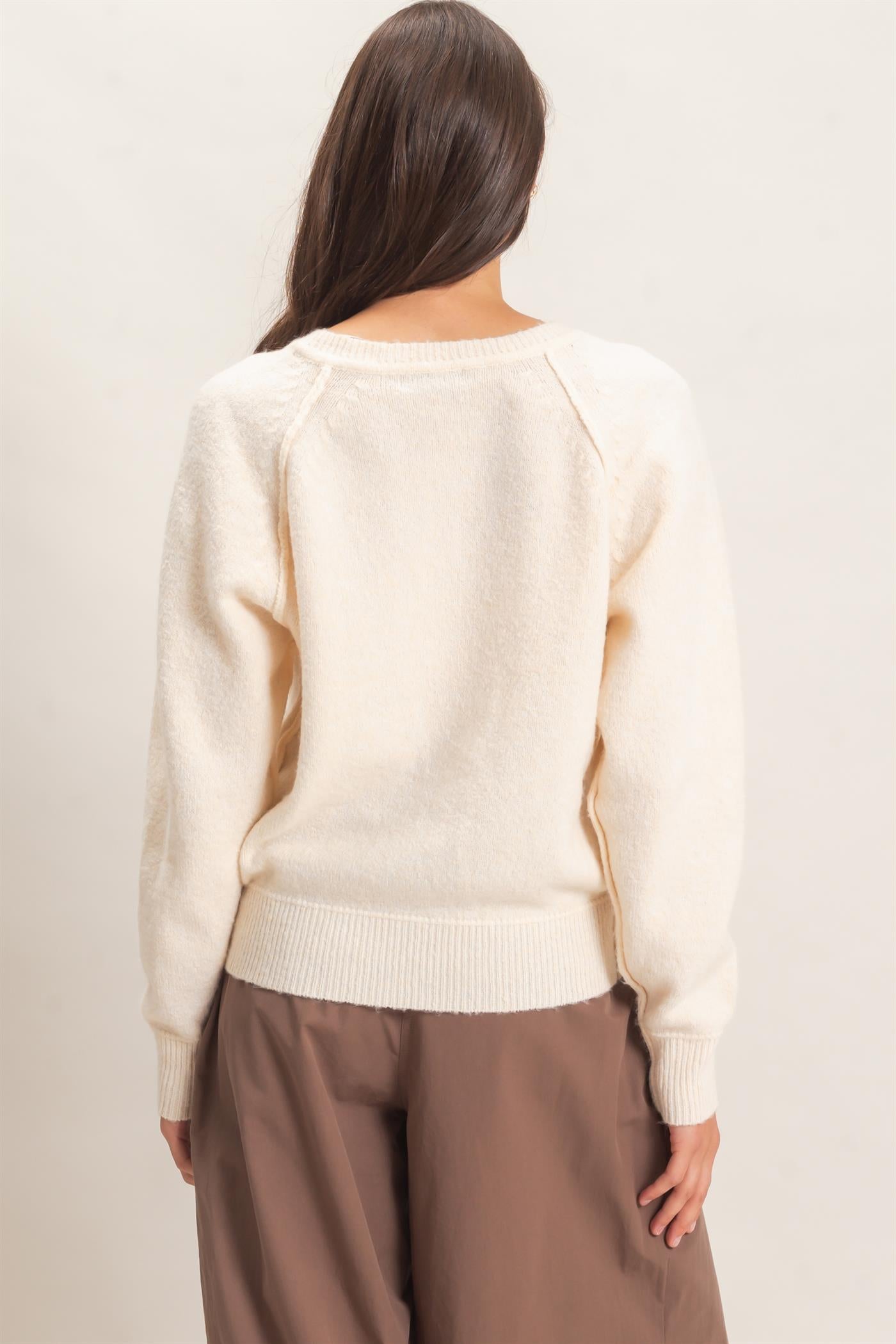 Wholesale Button Front Raglan Sweater Sweaters HF26E152 VANILLA CREAM HYFVE