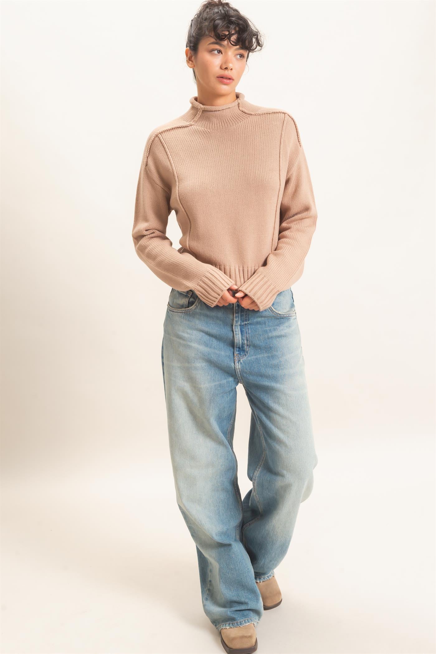 Wholesale Roll Neck Sweater With Reversed Seam Sweaters DZ26E271 DARK TAUPE DOUBLE ZERO