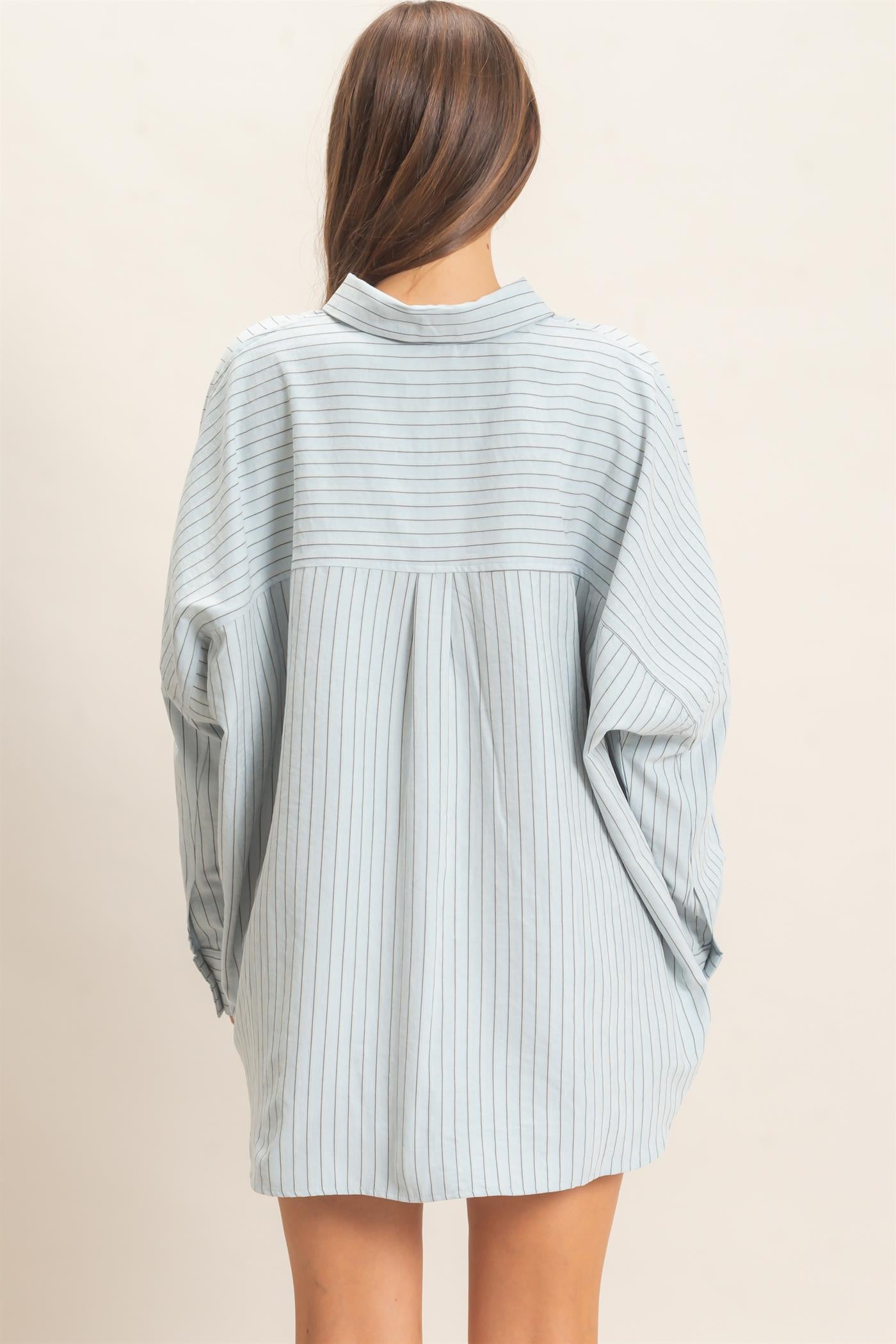 Wholesale Striped Button-Up Shirt Shirts HF26F134 BLUE HYFVE