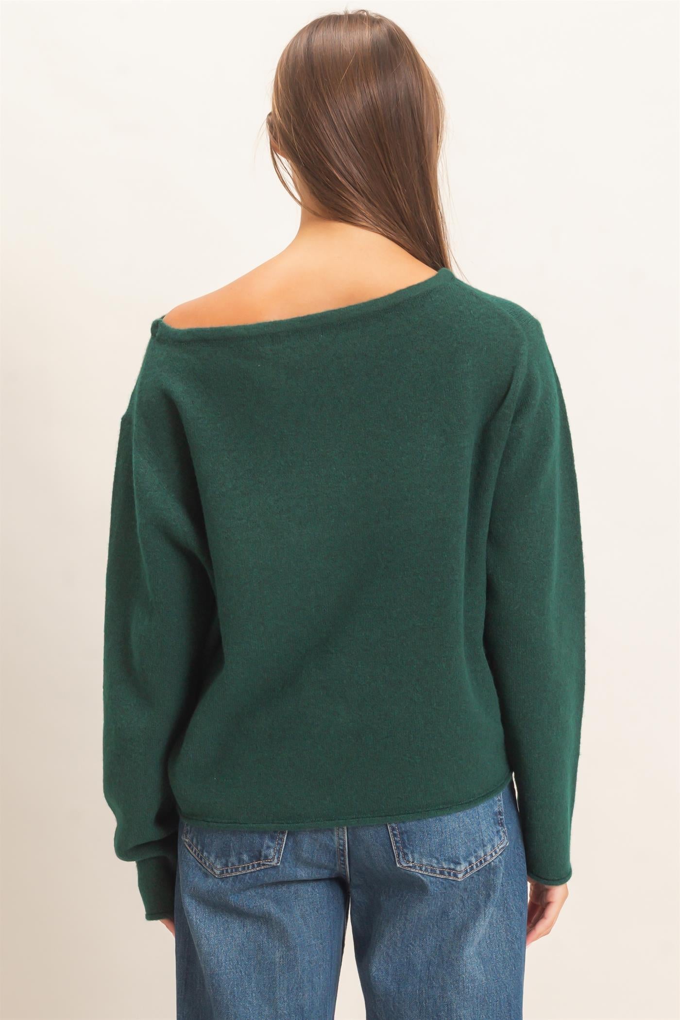 Wholesale Off The Shoulder Sweater Sweaters DZ26E652 DARK GREEN DOUBLE ZERO