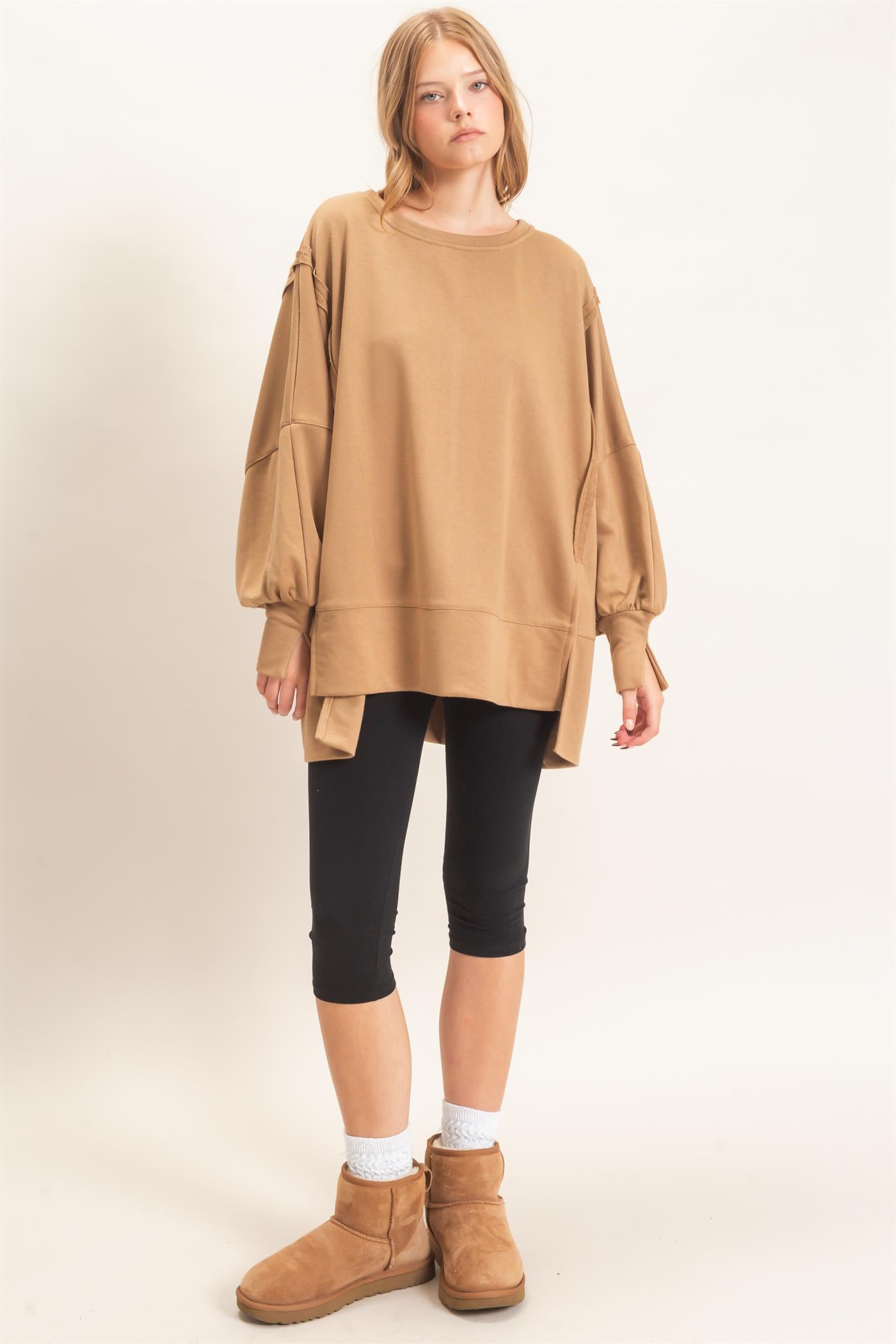 Wholesale Oversized Crew Neck Sweatshirt Sweatshirts HF26F132 CAMEL HYFVE