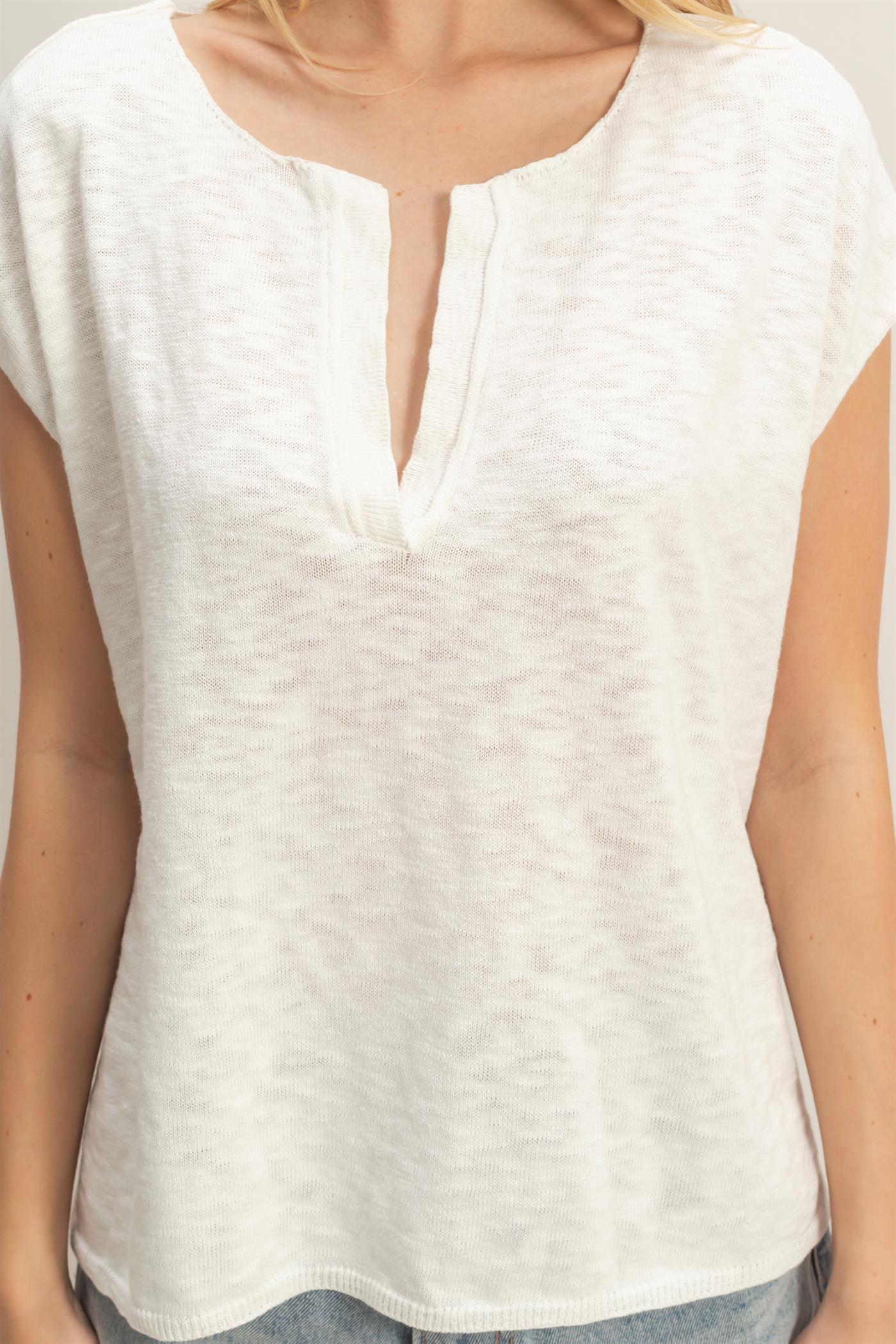 Wholesale Notched V-Neck Oversized Top Sweaters HF26A235 IVORY HYFVE