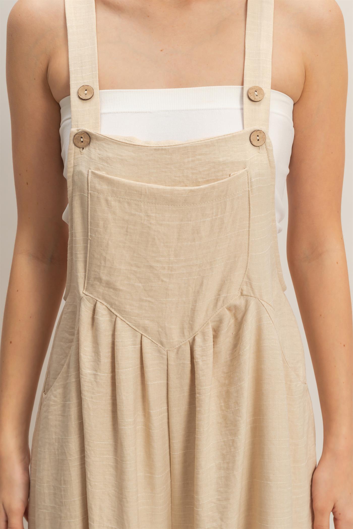 Wholesale Wide Leg Overall Jumpsuit Clothing HF26C322 OATMEAL HYFVE