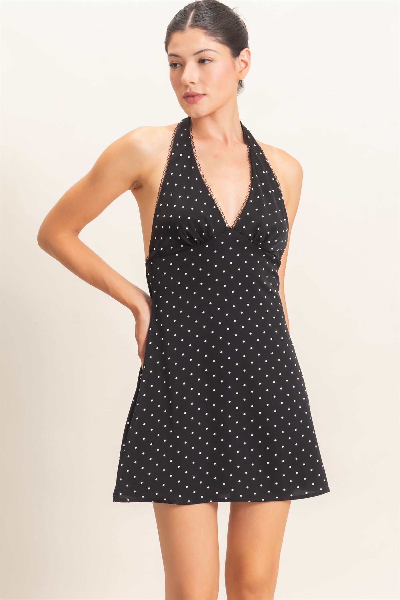 Wholesale Polka Dot Halter Dress Dresses HF26F027 BLACK HYFVE