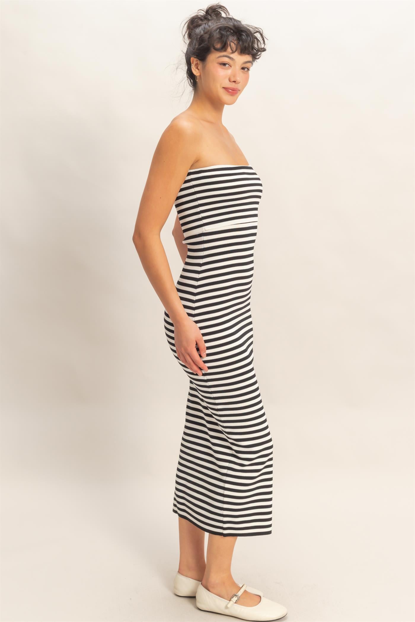 Wholesale Strapless Striped Bodycon Midi Dress Dresses DZ26C336 BLACK DOUBLE ZERO