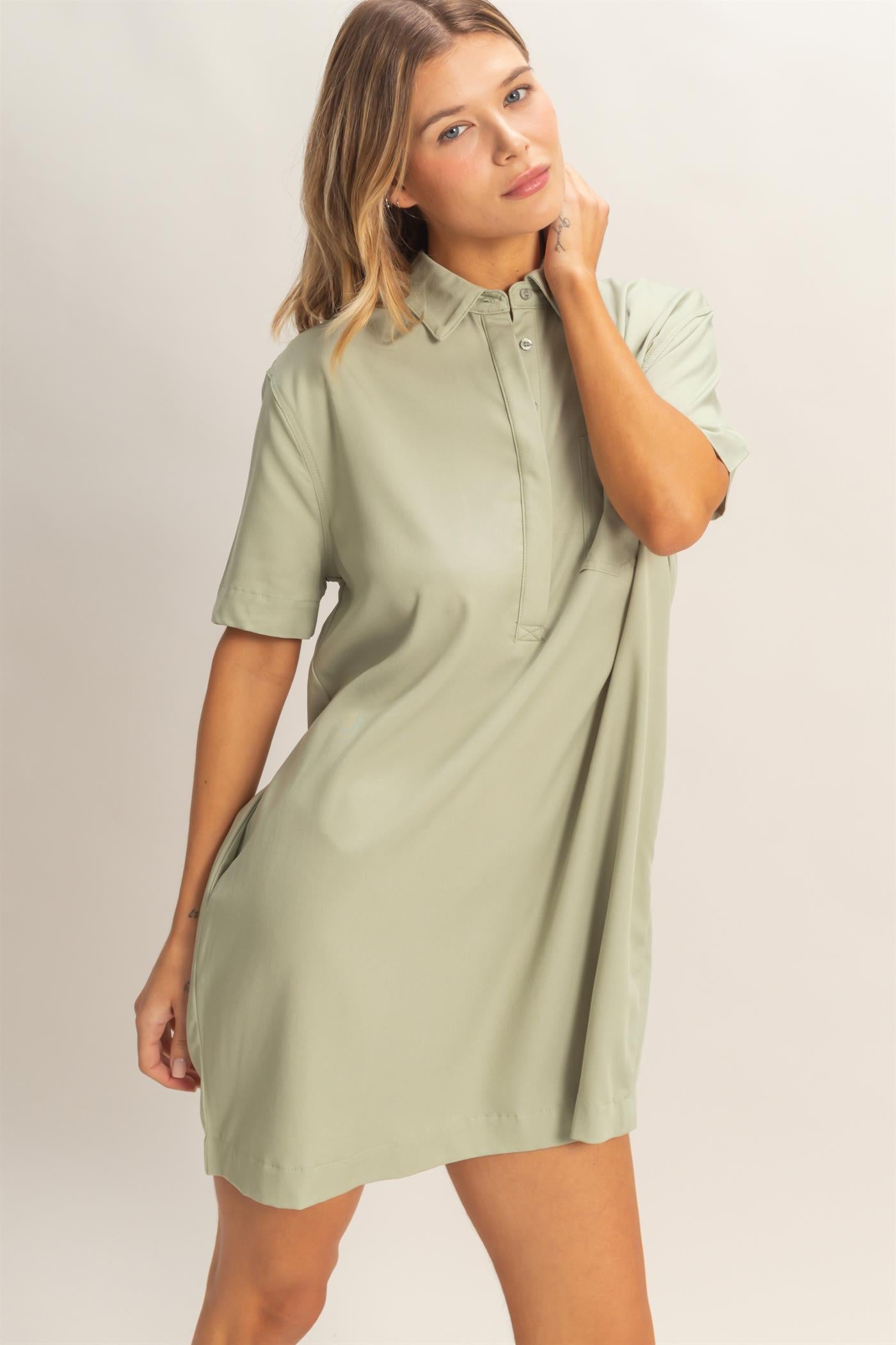 Wholesale Collared Shirt Dress Dresses HF26E427-D SAGE HYFVE
