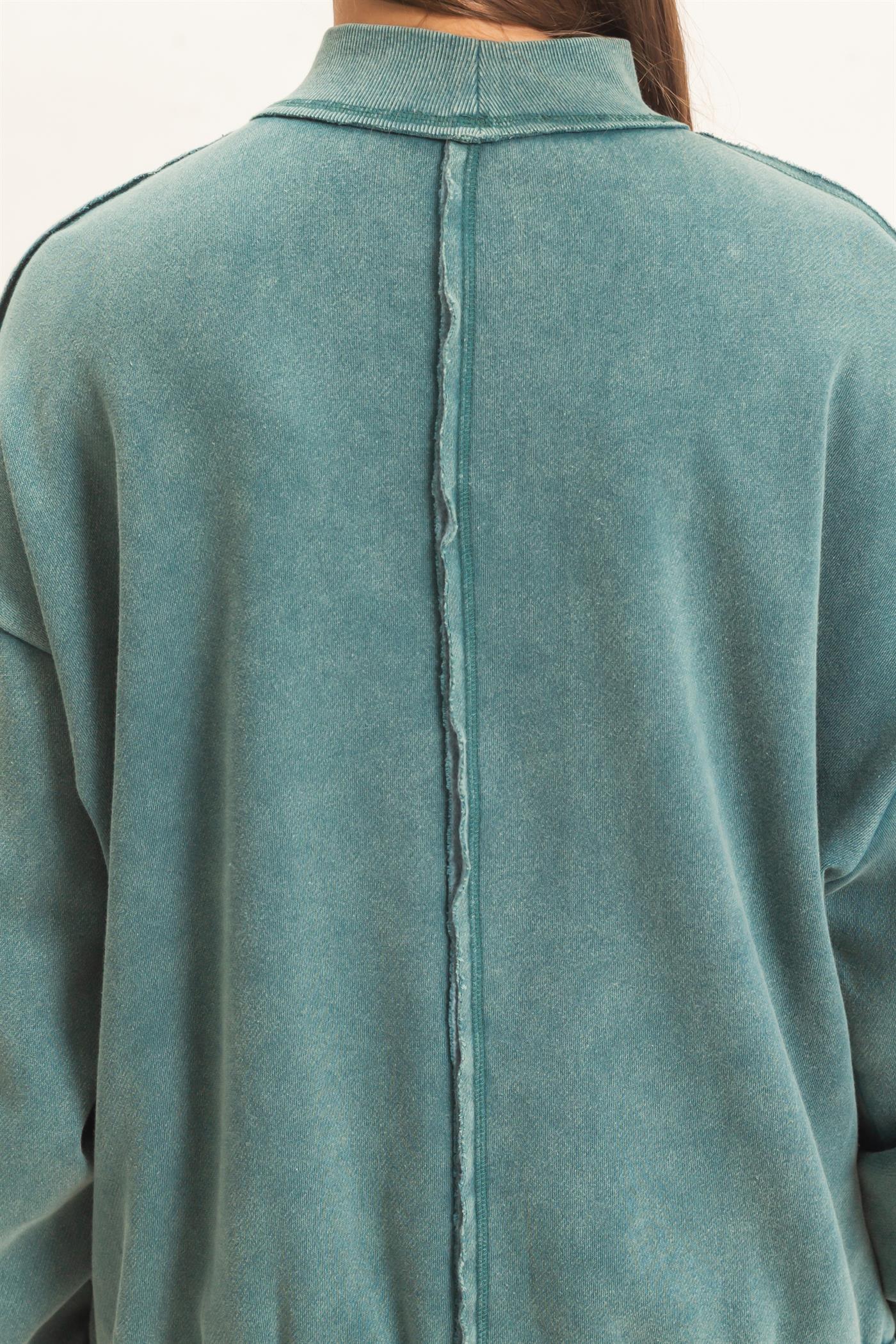 Wholesale Acid Washed Mock Neck Sweatshirt Sweatshirts DZ26E656 DARK TEAL DOUBLE ZERO