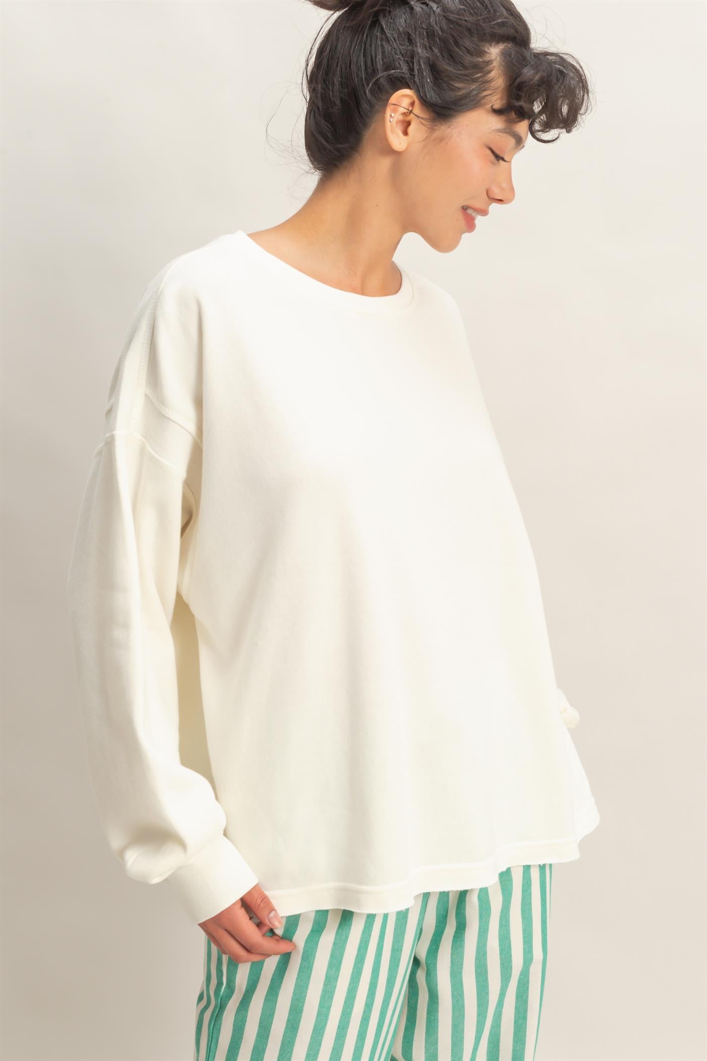 Wholesale Oversized Cross Detail Open Back Sweatshirt Clothing Tops DZ26E050 CREAM DOUBLE ZERO
