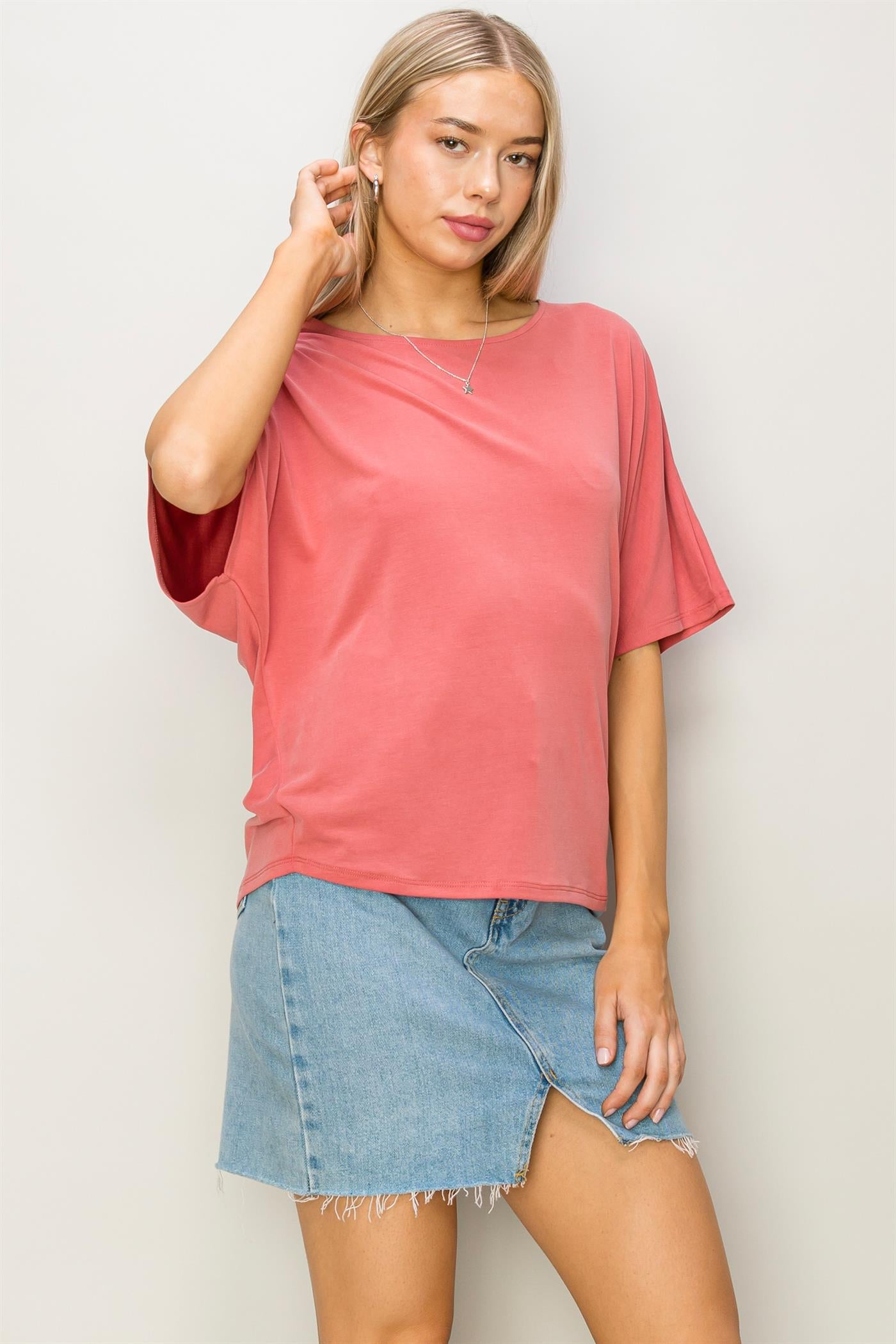 Wholesale D-Elbow Length Dolman Sleeve Top Clothing Tops DZ24C199-D BRICK DOUBLE ZERO