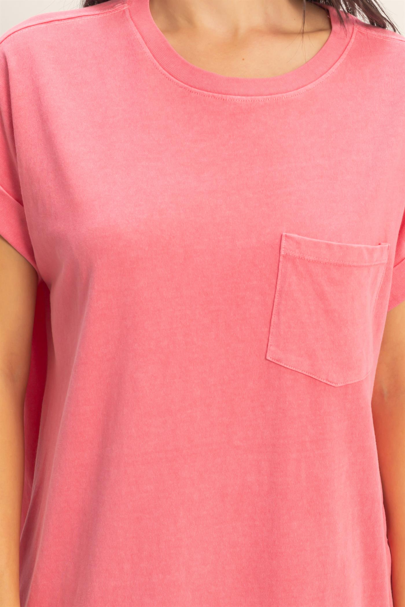 Wholesale Round Neck T-Shirt Mini Dress Dresses DZ26A029 TAFFY PINK DOUBLE ZERO