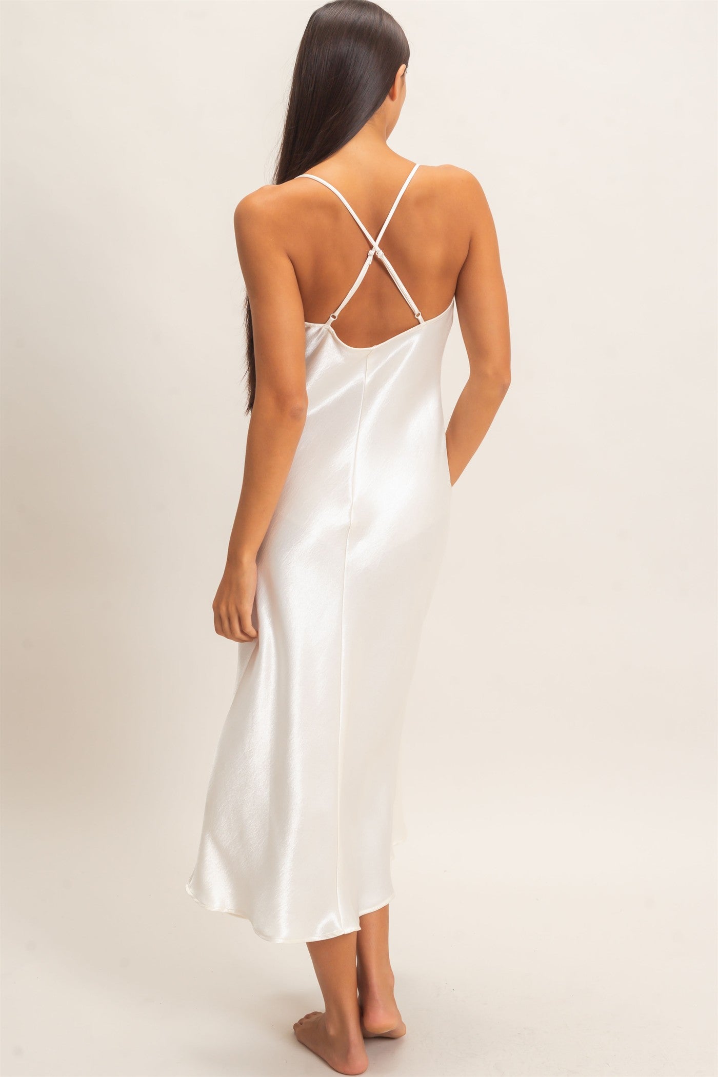 Wholesale Cowl Neck Satin Slip Dress Dresses DZ26E251 CREAM DOUBLE ZERO