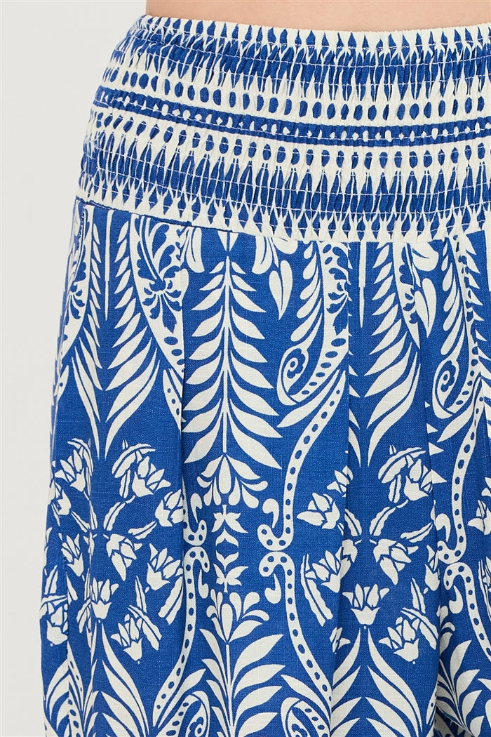 Wholesale Smocked Waist Floral Pants Pants HF26C161-D BLUE HYFVE