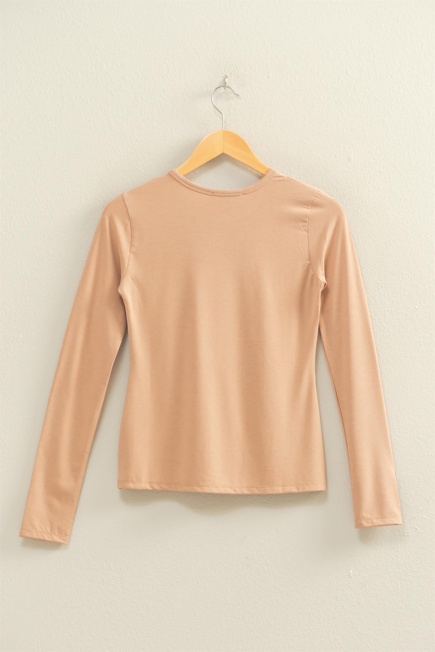 Wholesale Basic Long Sleeve Crew Neck Top Clothing Tops DZ25C950 DARK TAUPE DOUBLE ZERO