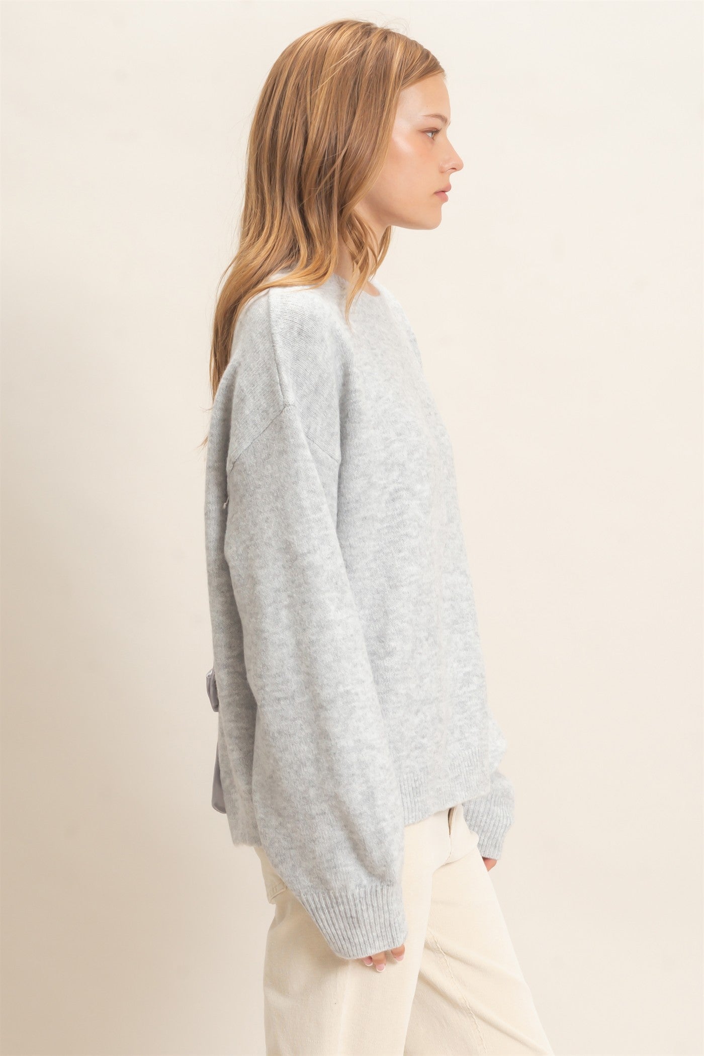 Wholesale Open Back Sweater With Organza Bows Sweaters HF26F149 SILVER GRAY HYFVE