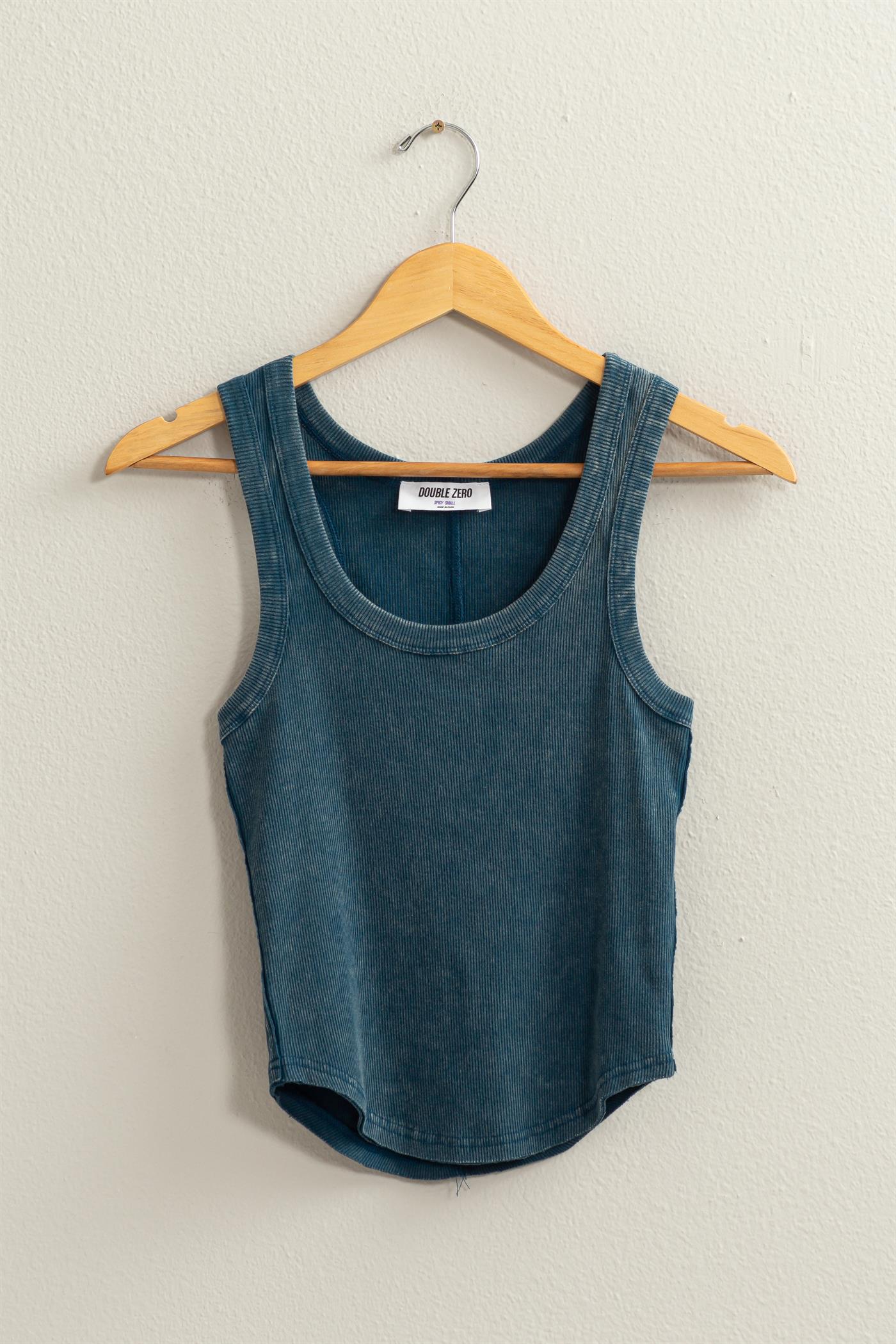 Wholesale Acid Washed Tank Top Clothing Tops DZ24A649-D DARK TEAL DOUBLE ZERO