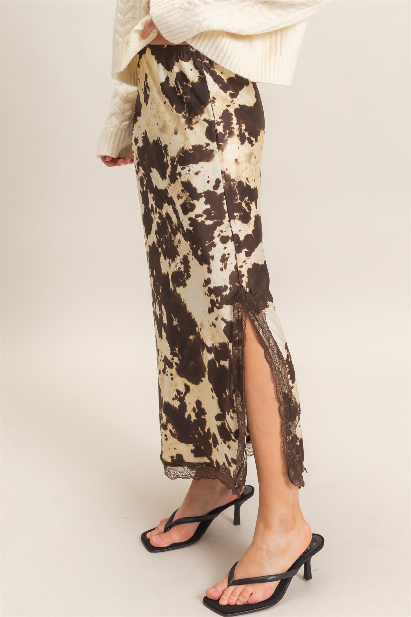 Wholesale Satin Cow Print Skirt Skirts HF26C851 BROWN HYFVE