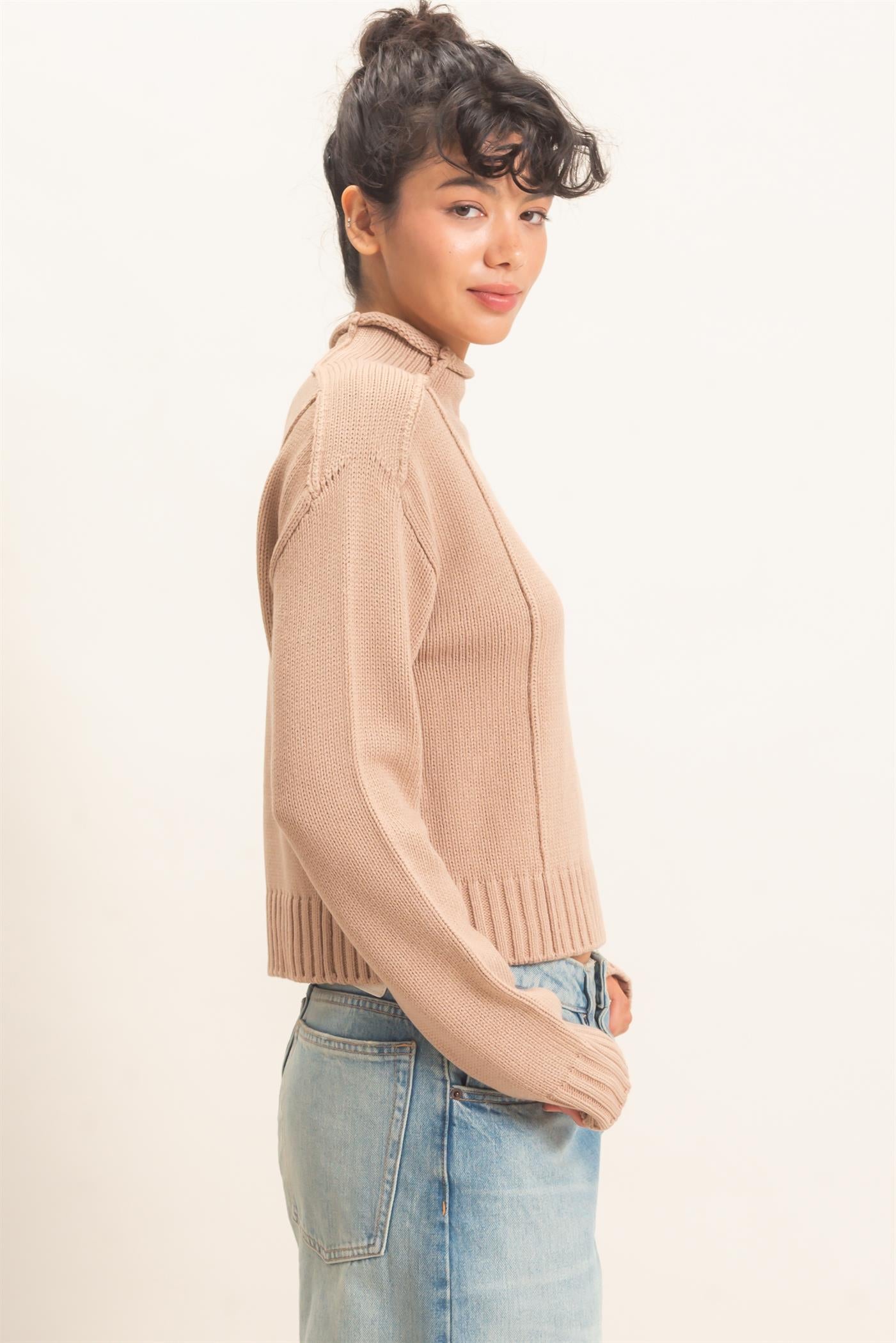 Wholesale Roll Neck Sweater With Reversed Seam Sweaters DZ26E271 DARK TAUPE DOUBLE ZERO