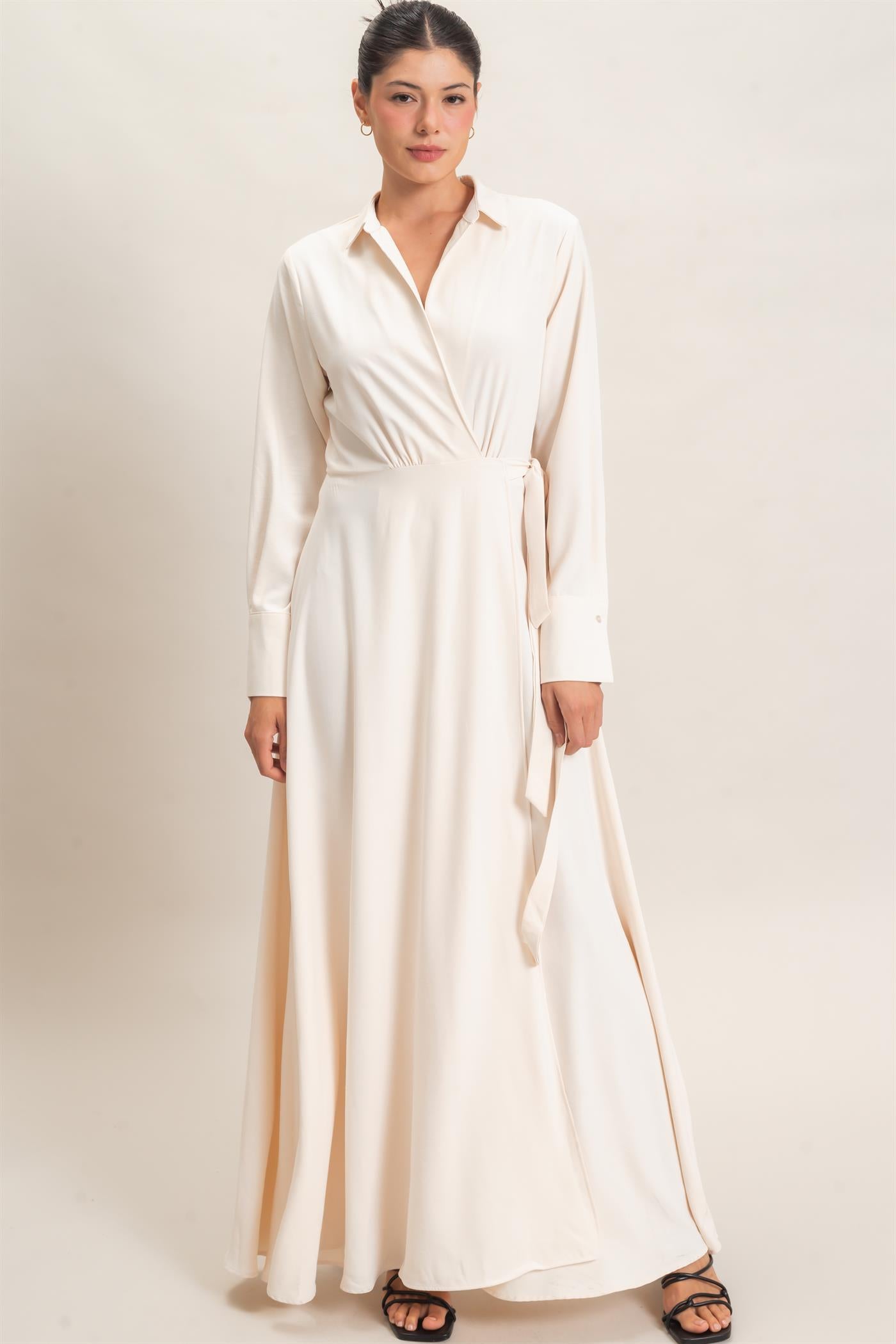Wholesale Collared Wrap Shirt Dress Dresses HF25E869 ALPACA HYFVE