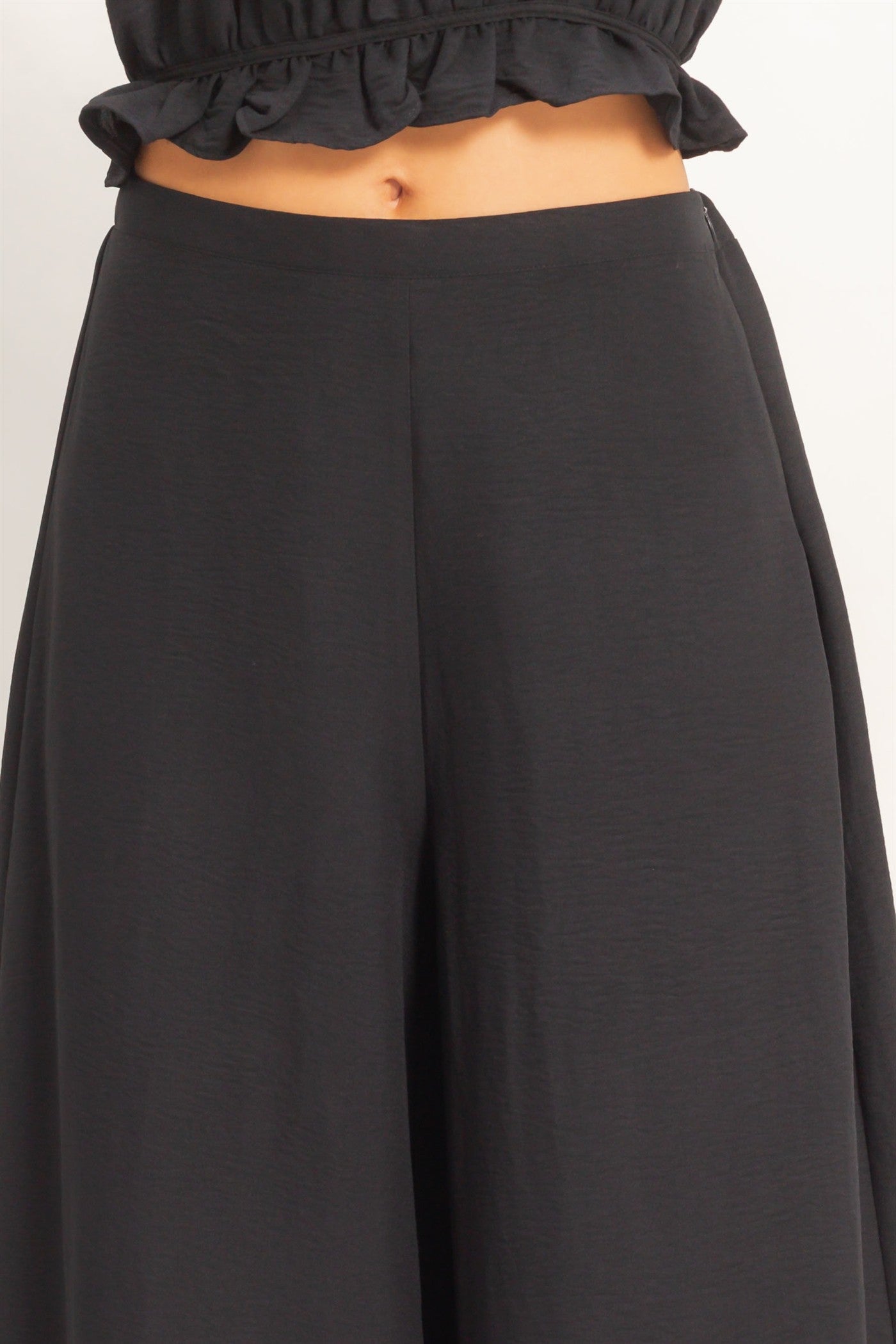 Wholesale Ruffle Smocked Bust Top & Wide Pants Clothing HF26A502-SET-D BLACK HYFVE