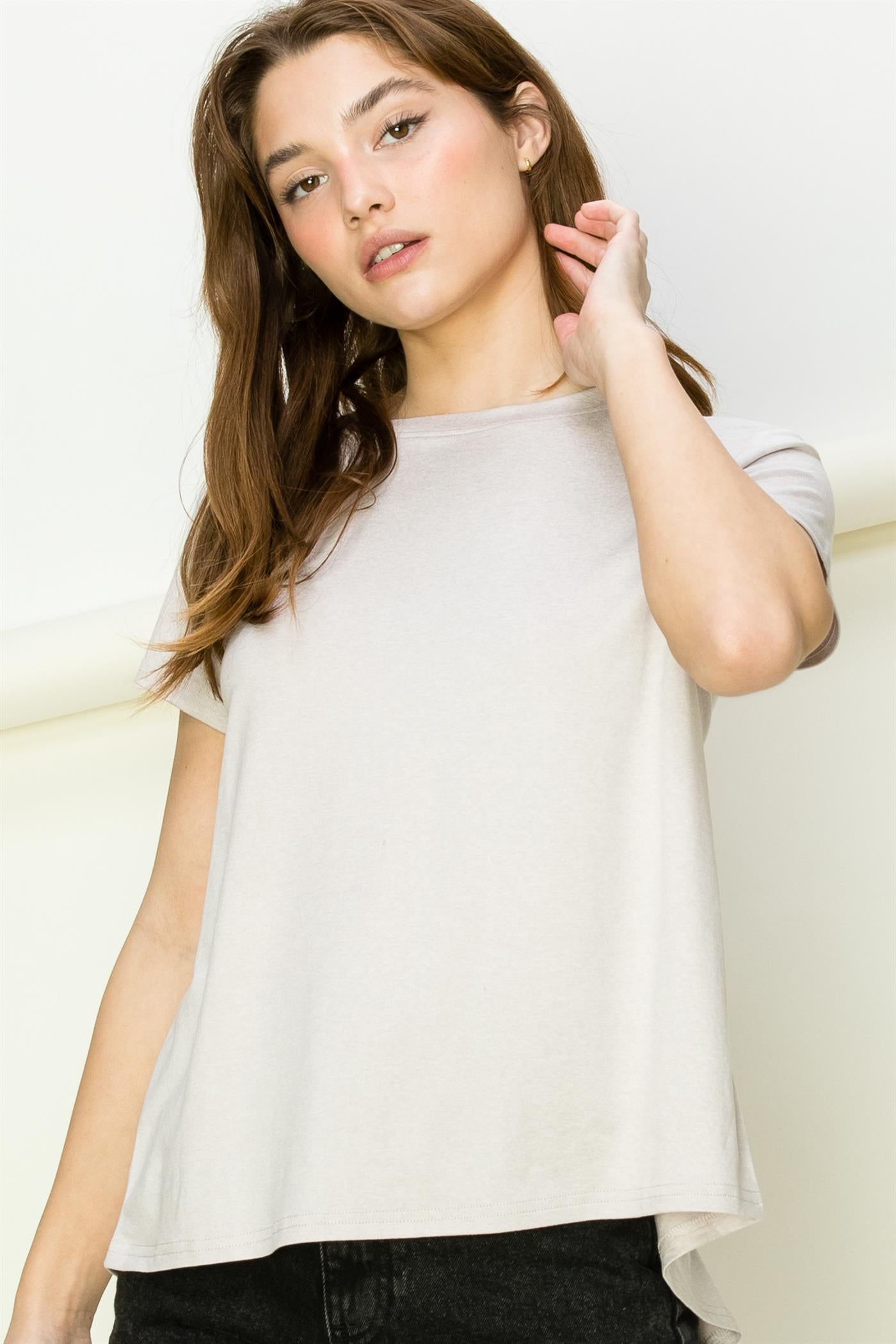 Wholesale All Yours Short Sleeve Open Back Tee Clothing Tops DZ22E576 PASTEL VIOLET DOUBLE ZERO