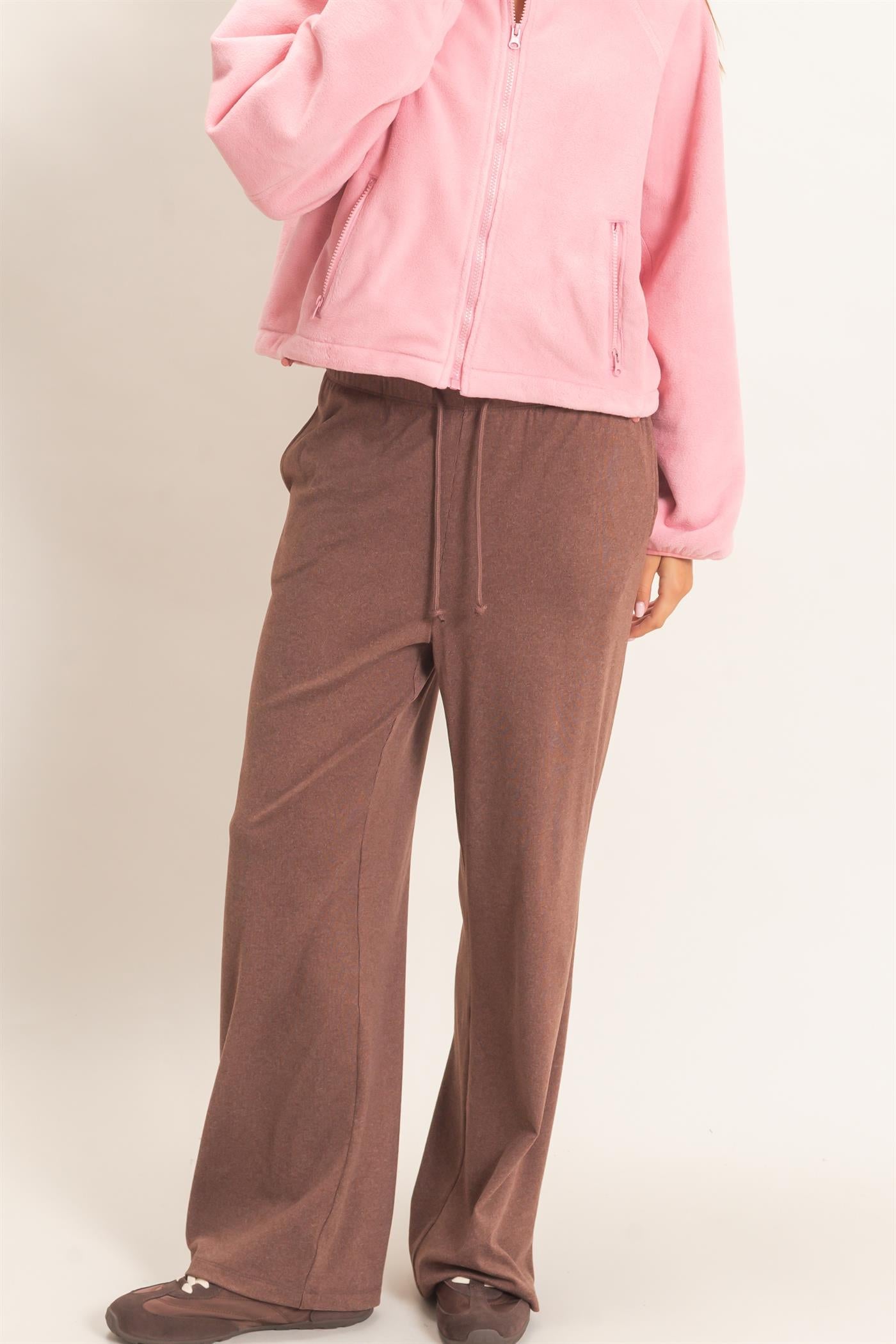 Wholesale Wide Leg Pants With Drawcord Pants DZ26E288 DARK BROWN DOUBLE ZERO