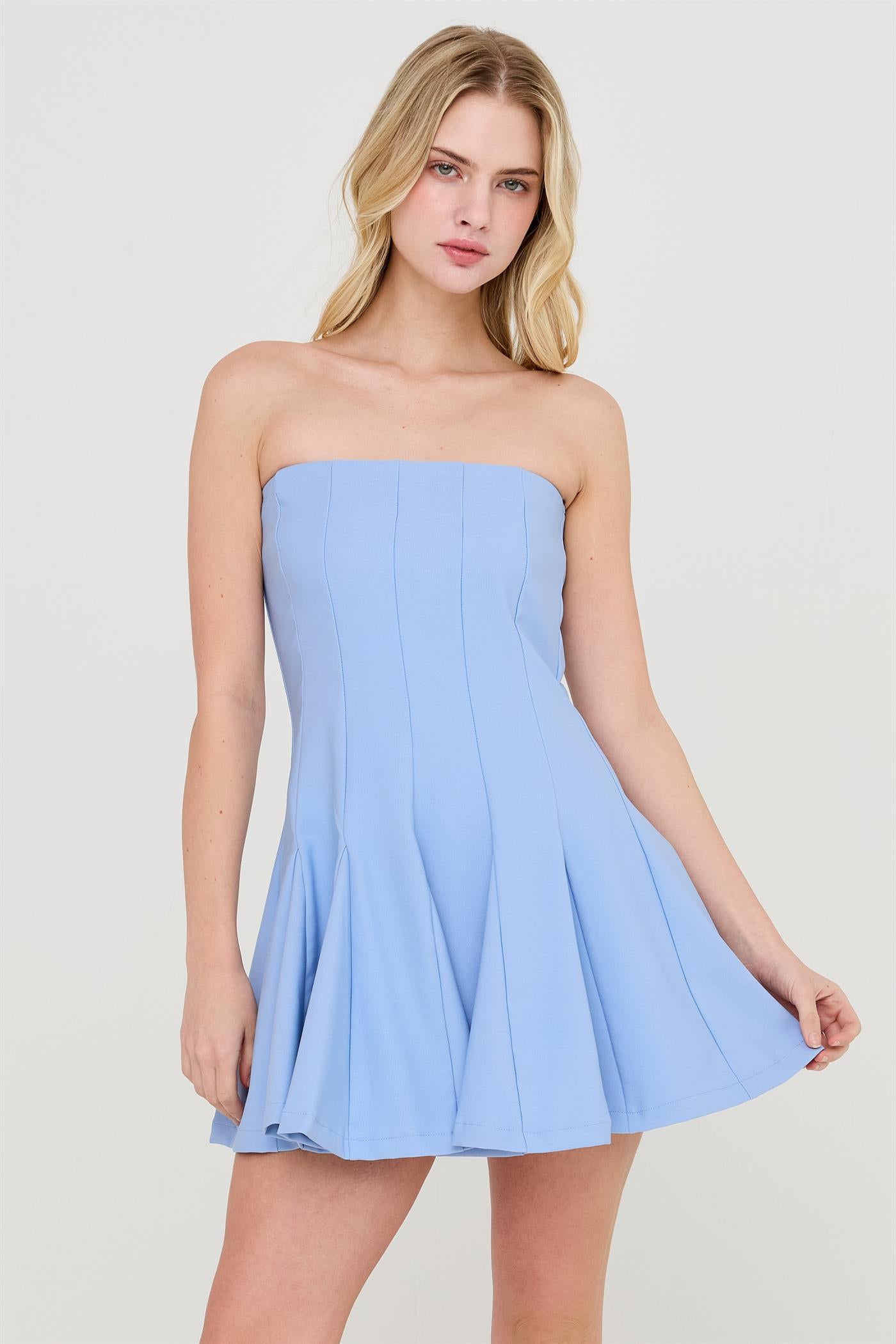 Wholesale Strapless Tube Dress With Godet Dresses HF26A294 BLUE HYFVE