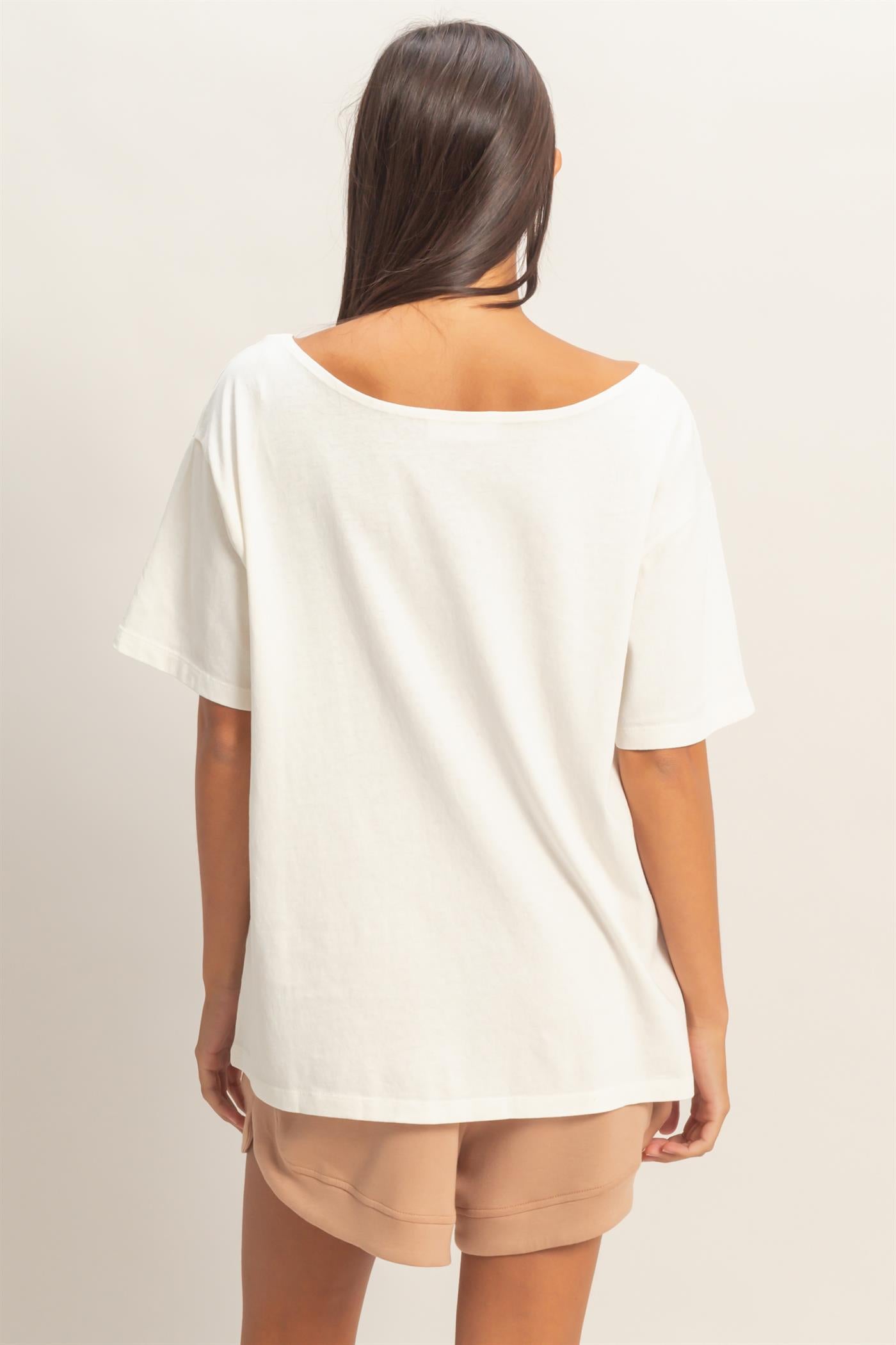 Wholesale Boat Neck Short Sleeve Basic Tee Clothing Tops DZ25E242 OFF WHITE DOUBLE ZERO